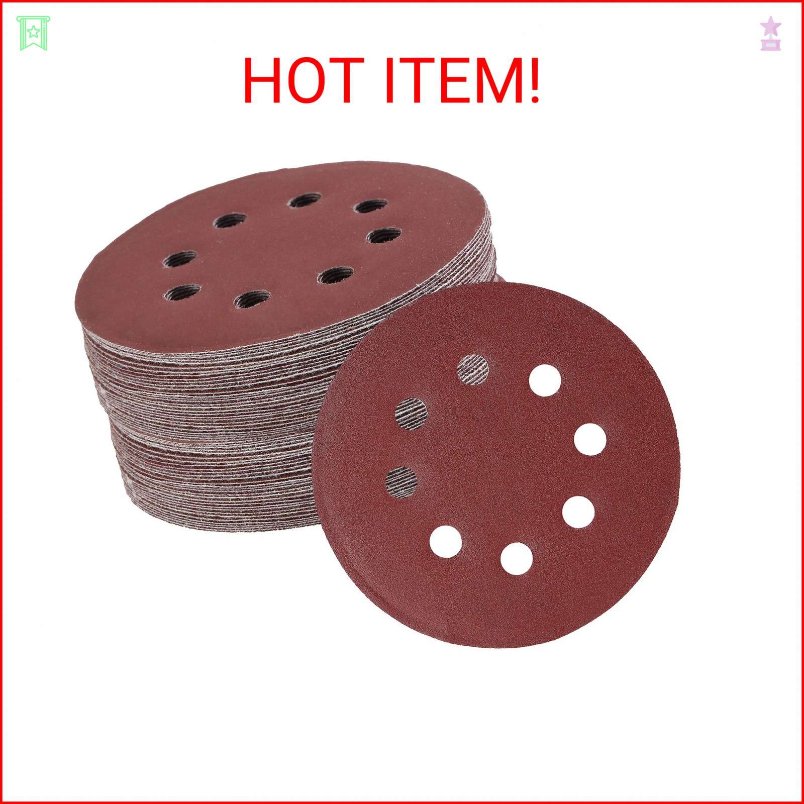 Bates- Sanding Discs 5 Inch 8 Hole, 30 Pack, Assorted Grits 40 80 120 220 320 60