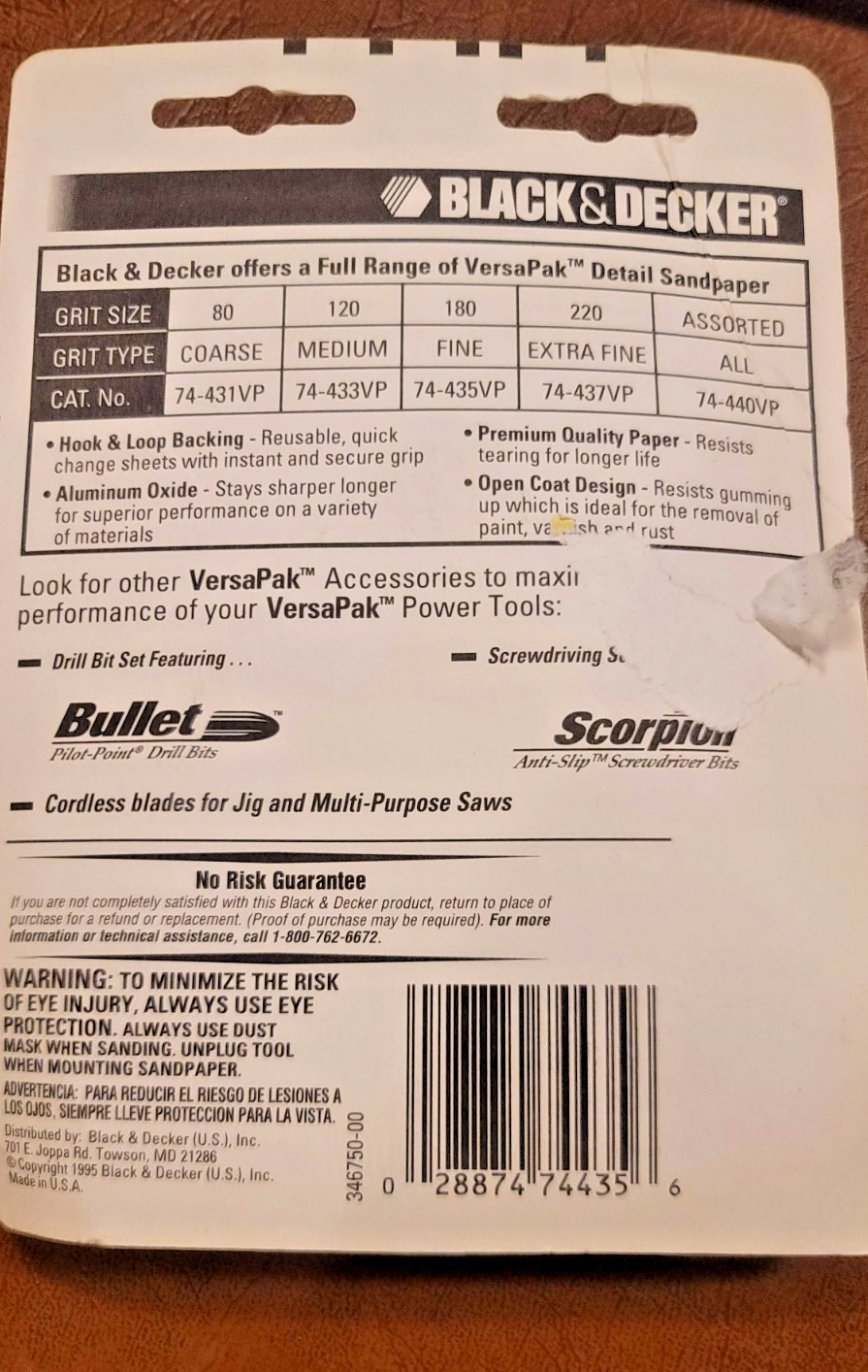 Black and Decker OEM VersaPak Detail SandPaper Pack 180 Grit Use Model 510