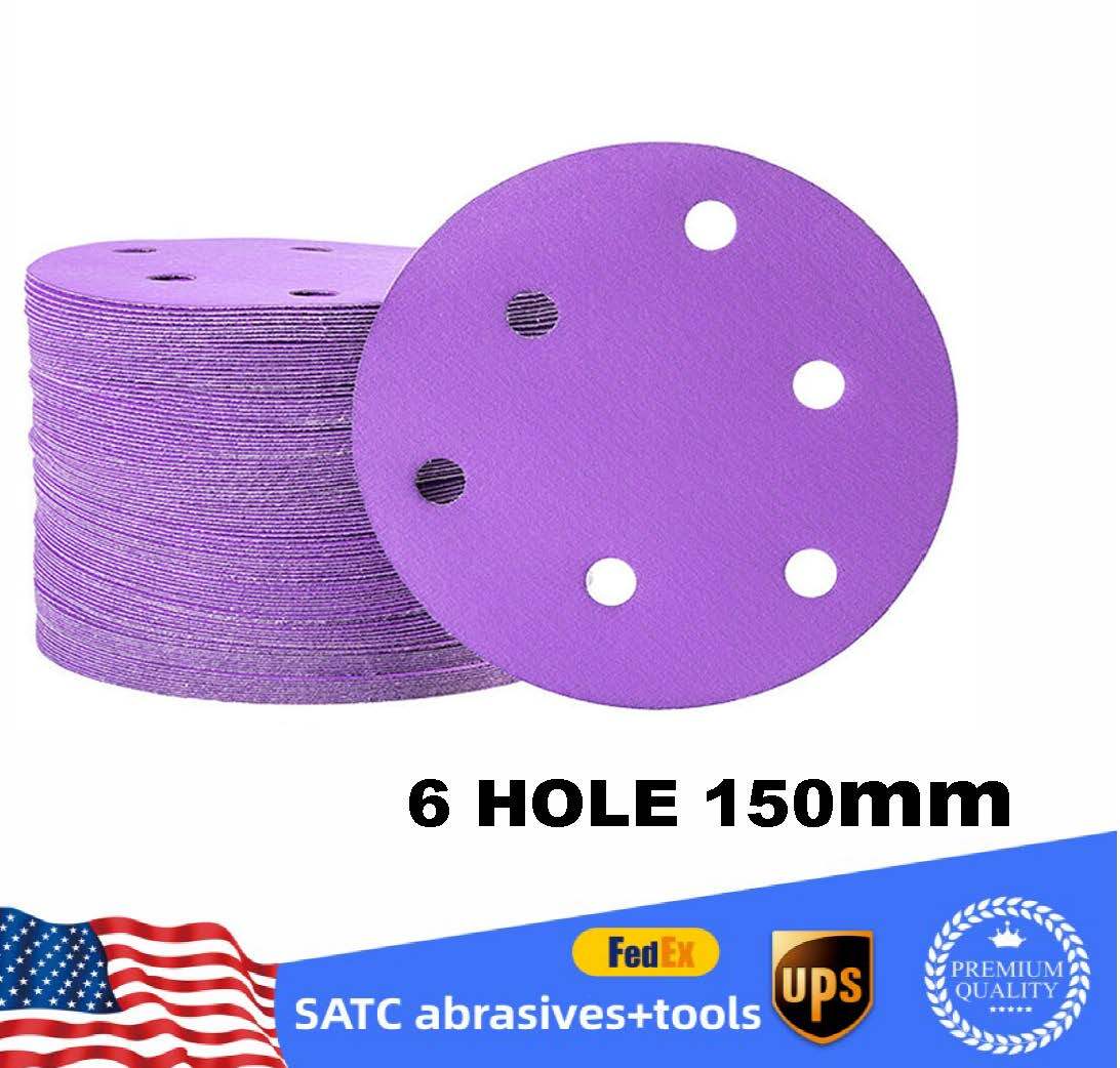 Premium Ceramic Grain 6″ Sanding Disc Pad 6 Hole Sandpaper Hook Loop Grit 60-800