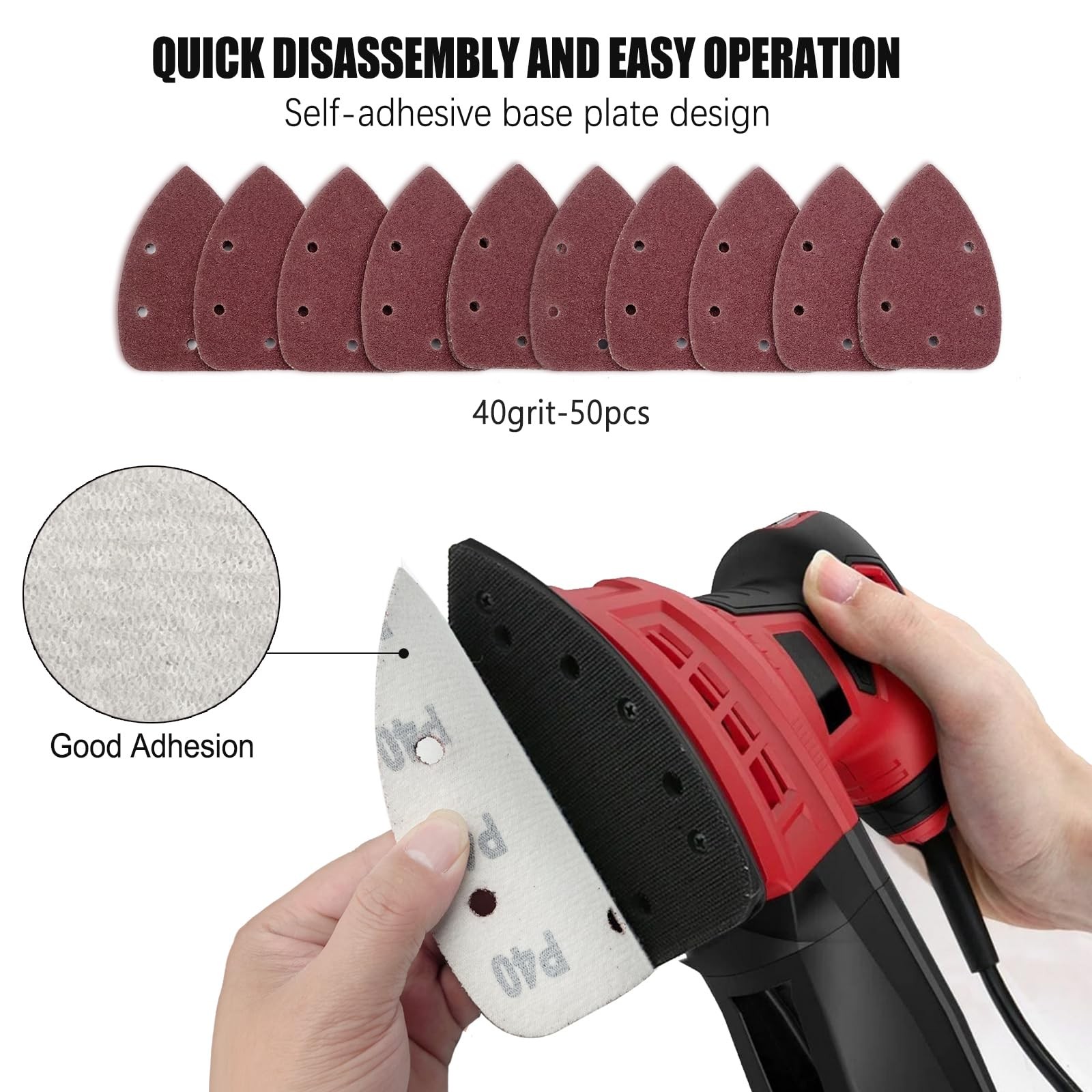 40 Grit Mouse Detail Sandpaper 50pcs Hook Loop 140mm Palm Sander Replacement Pad