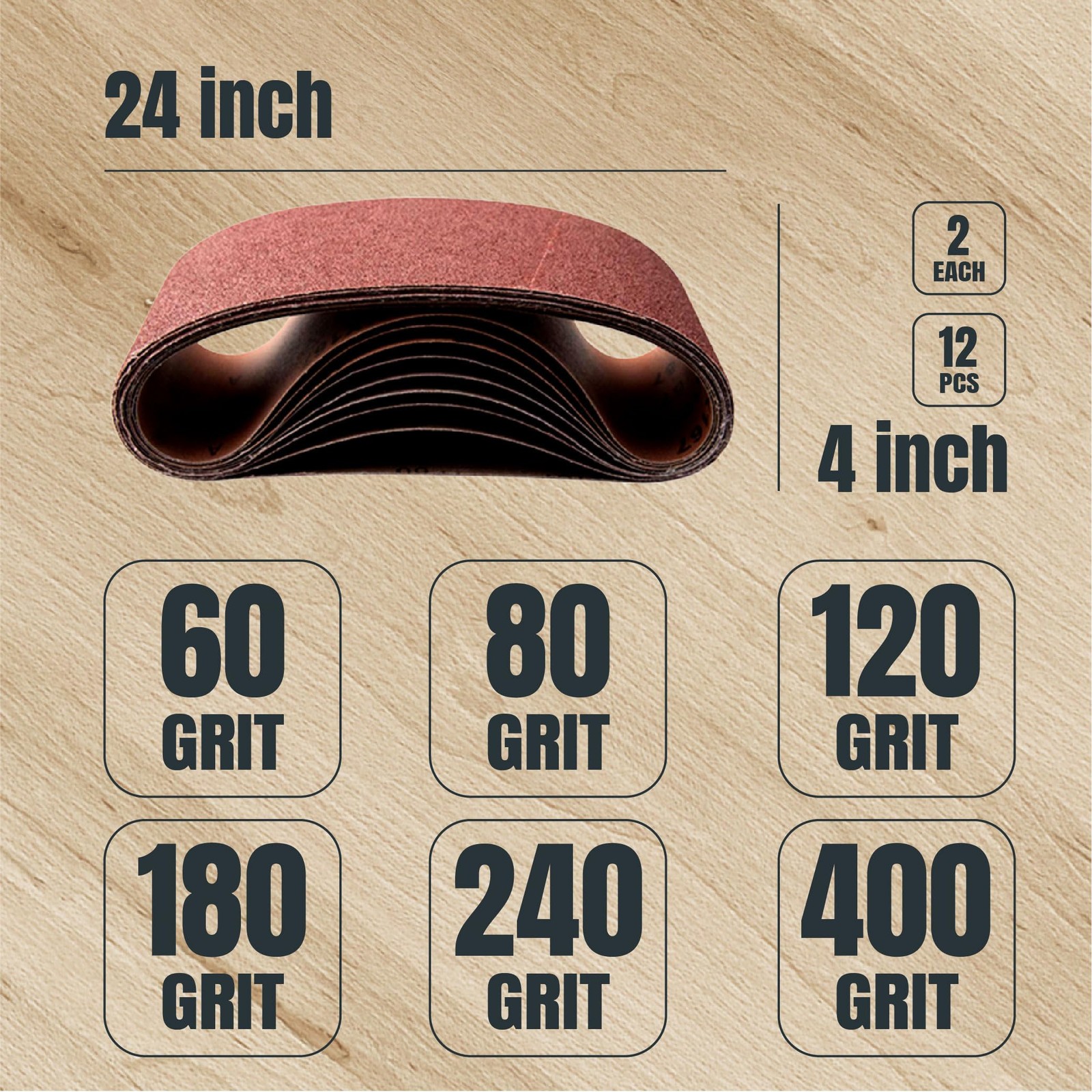 Sanding Belts 4×24 Inch 12 Pack Assorted Grit Belt Sander Sandpaper