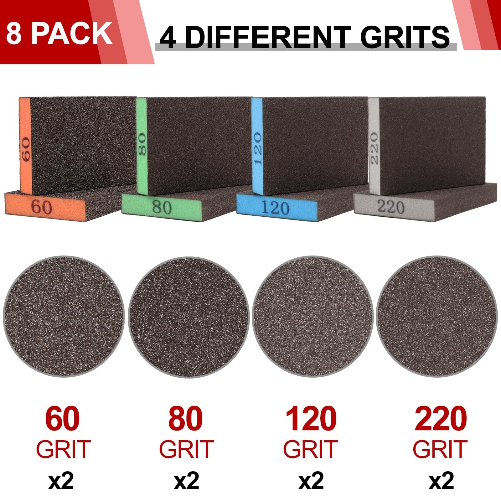 Sanding Sponge Assortment 8 Pack Includes 60 80 120 220 Grit Reusable
