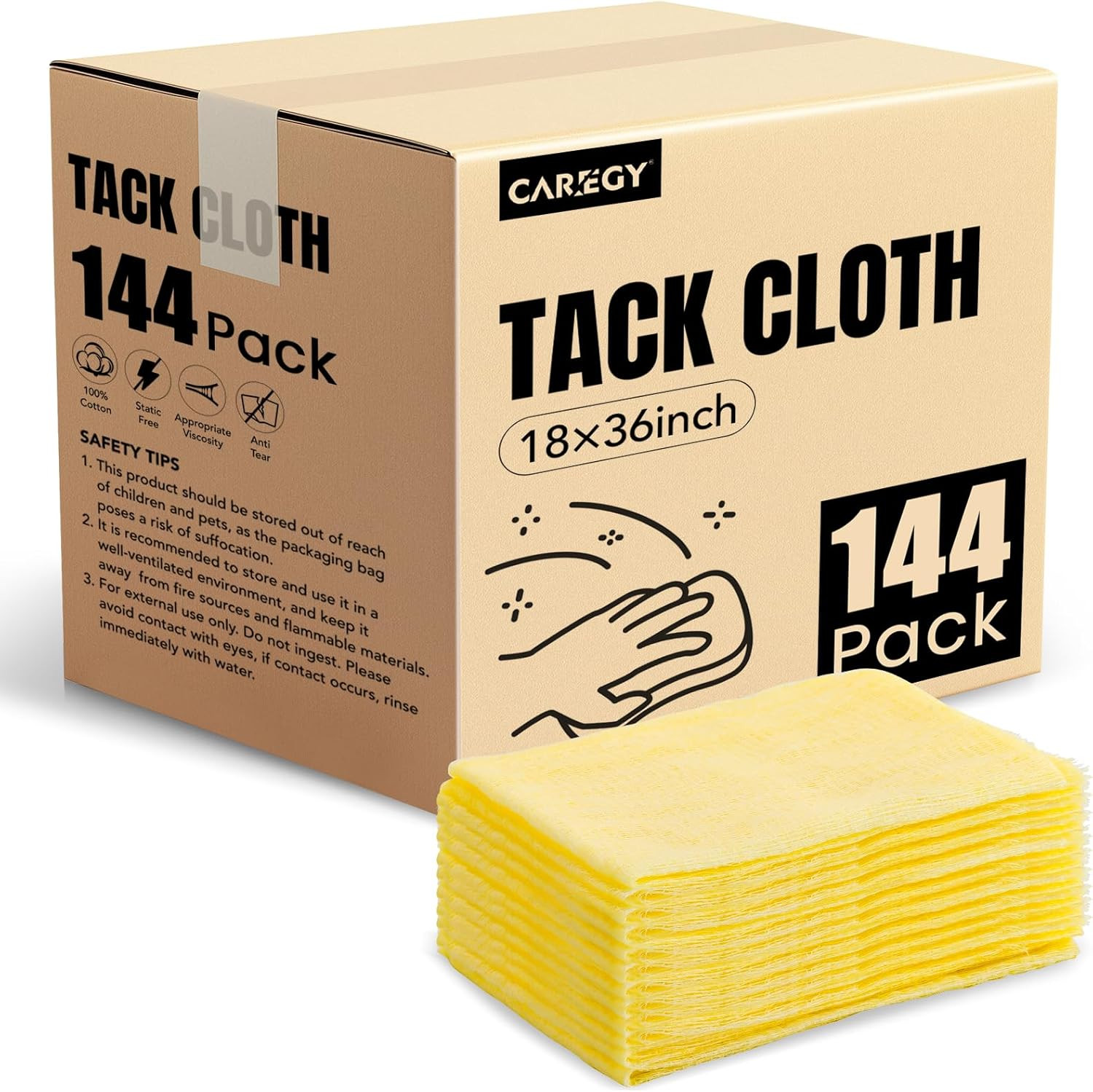 144Pcs Tack Cloth for Removing Dust from Woodworking, Sanding Particles, Clean &