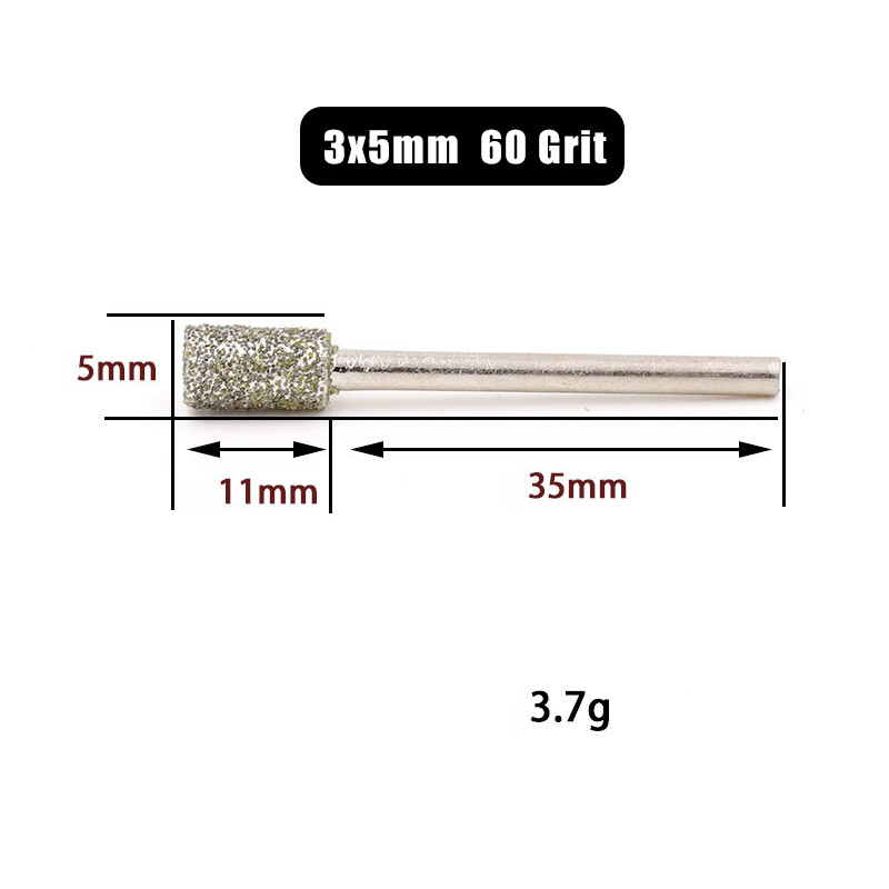 3mm Shank 60 Grit Coarse Cylindrical Diamond Grinding Head Electroplated Grinder