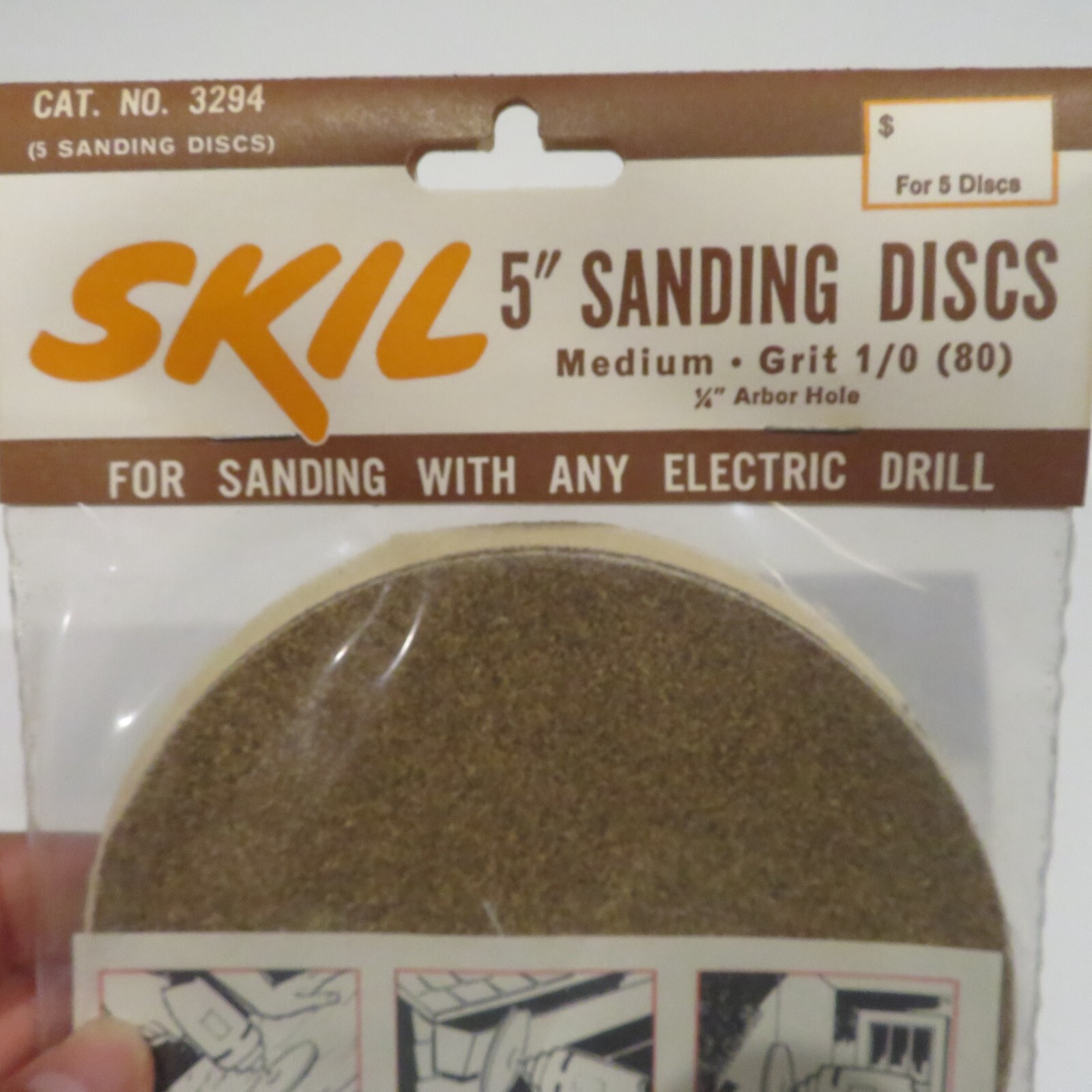 VTG SKIL 5″ Sanding Discs #3294 5 Pk Medium Grit Use w. Any Electric Drill NOS