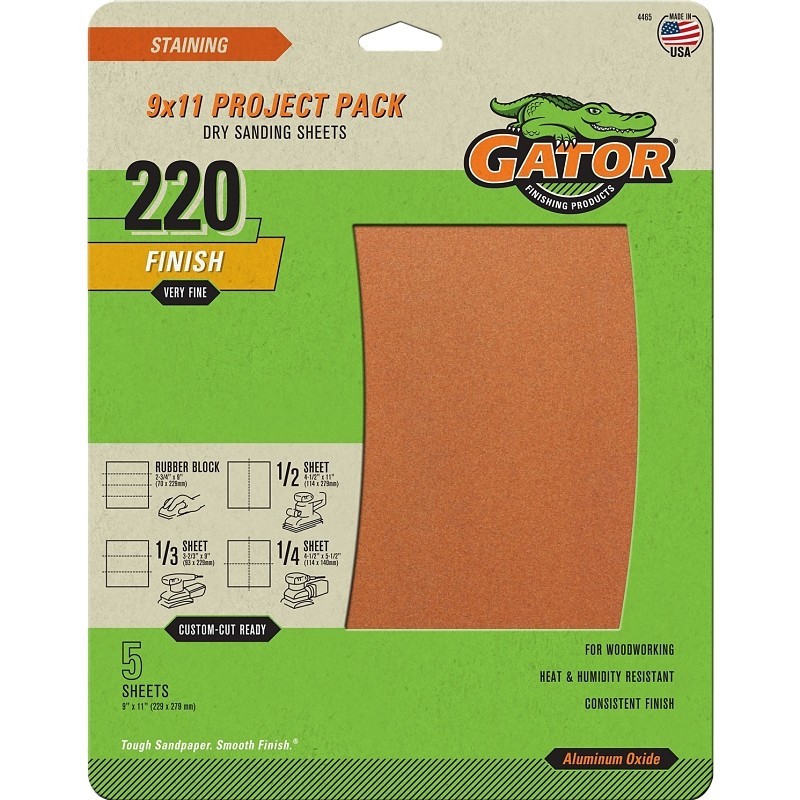 Gator 4465 Sanding Sheet, 11 in L, 9 in W, Extra Fine, 220 Grit, Garnet Abrasive