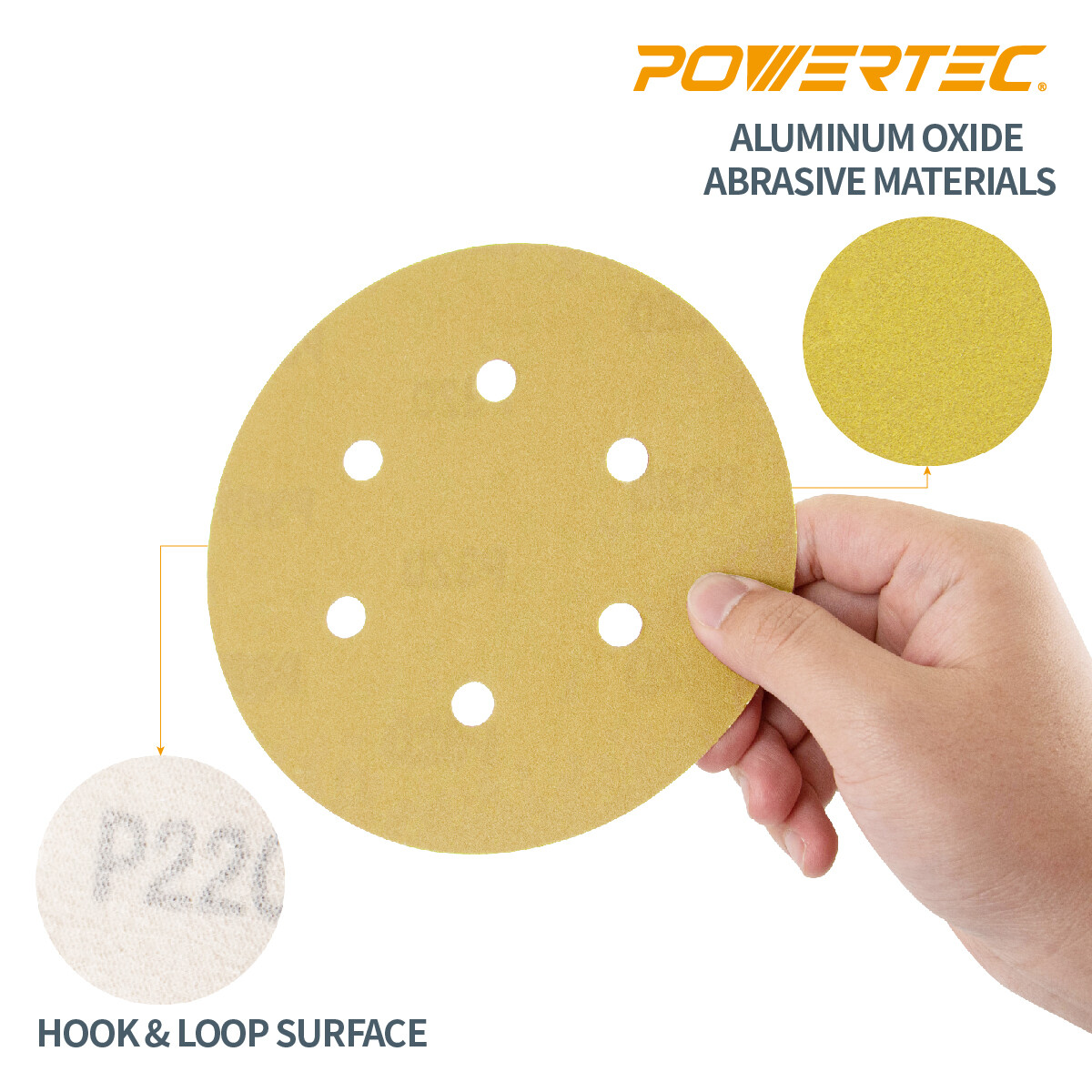 POWERTEC Hook&Loop 6Hole Discs 6″ Assorted Orbital Sander Round Paper 45200XG-50