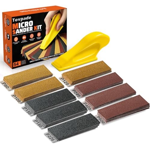 54pc Micro Detail Sander Block Kit, 80-800 Grit Sandpaper, Wood Crafts
