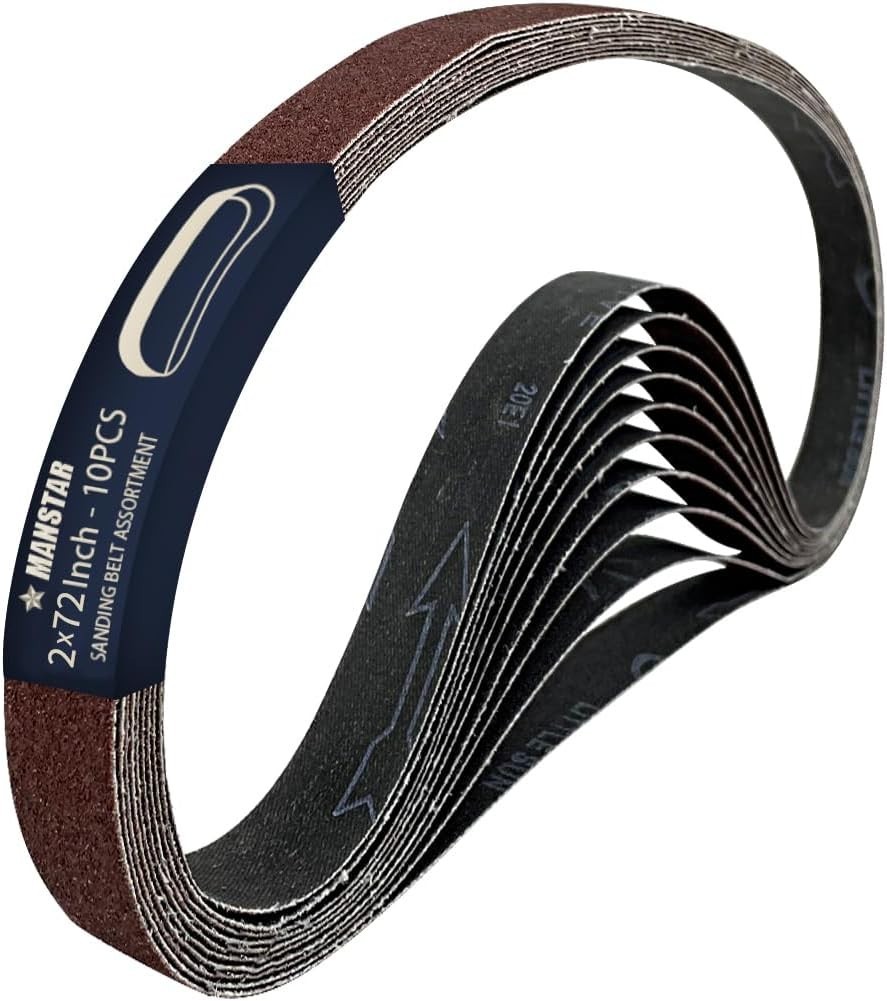 10 Pcs 2 x 72 Inch Assorted Aluminum Oxide Sanding Belt,80/120/150/240/400 Grit