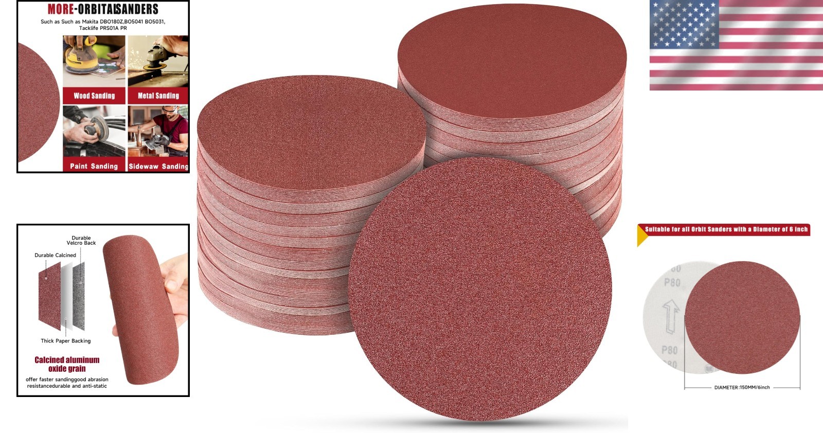 100 PCS 6 Inch Sanding Discs, Hook and Loop Sandpaper 20 X 60 80 120 240 400