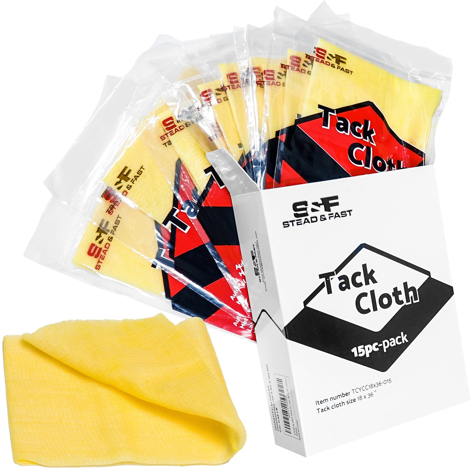 S&F STEAD & FAST Tack Cloths, 15 Pack, for Painting Large 18″ x 36″, Yellow