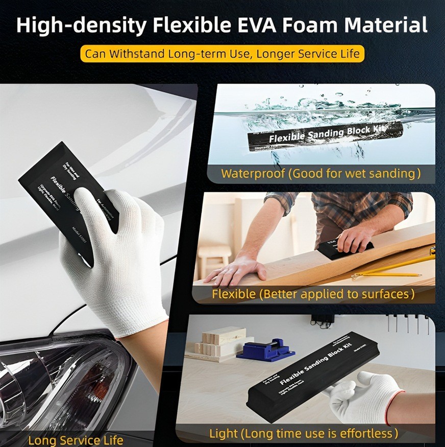 12x Flexible EVA Foam Sanding Block Kit Wet Dry for Automotive Body Wood Repair