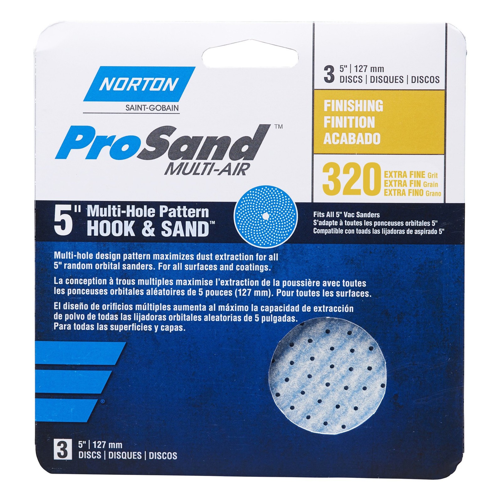 Norton ProSand Multi-AIR 5″ Multi-Hole Pattern Hook & Sand Disc, 320 grit, 3…