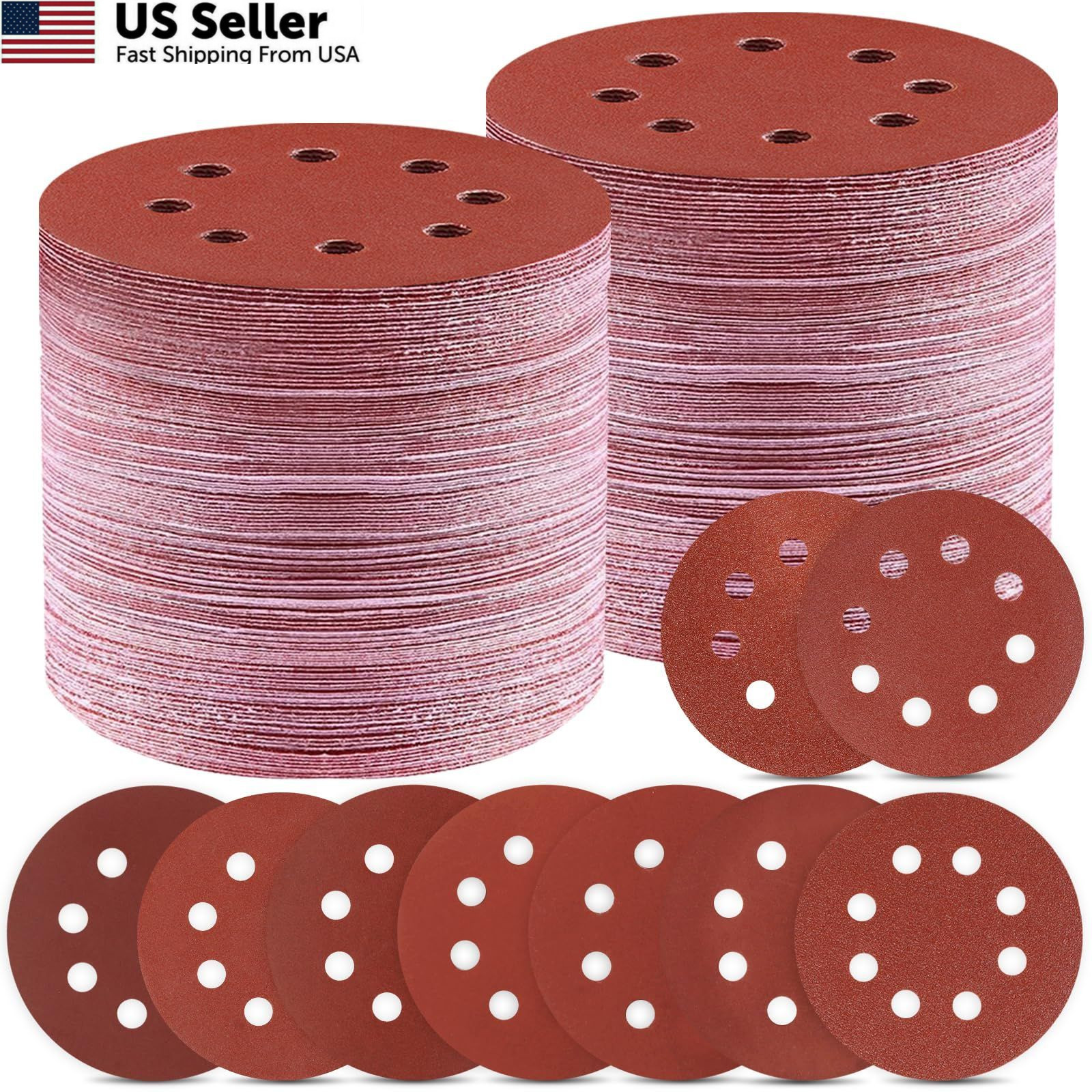 Giwiemi 150 PCS 5 Inch Sanding Discs, Premium Orbital 5 x 5 inches, Red