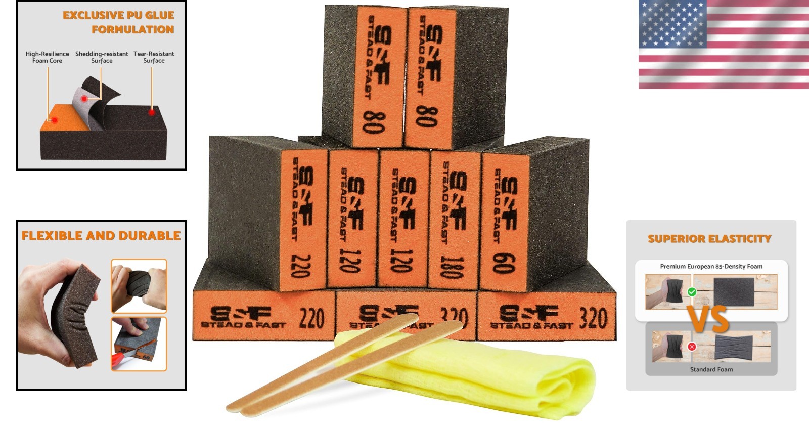 Versatile 10-Piece Sanding Sponges with Grit Range & Tack Cloth for All Projects