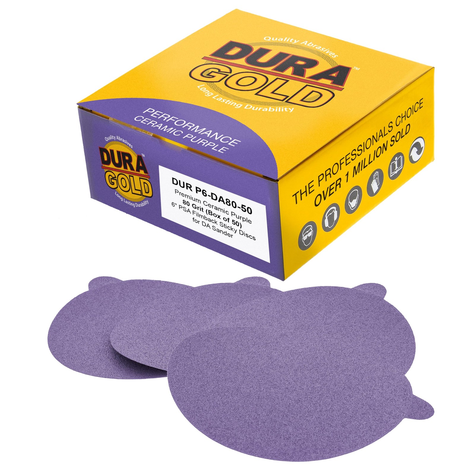 DuraGold Premium 80 Grit 6″ PSA Purple Film Ceramic Sanding Discs, Box of 50 …