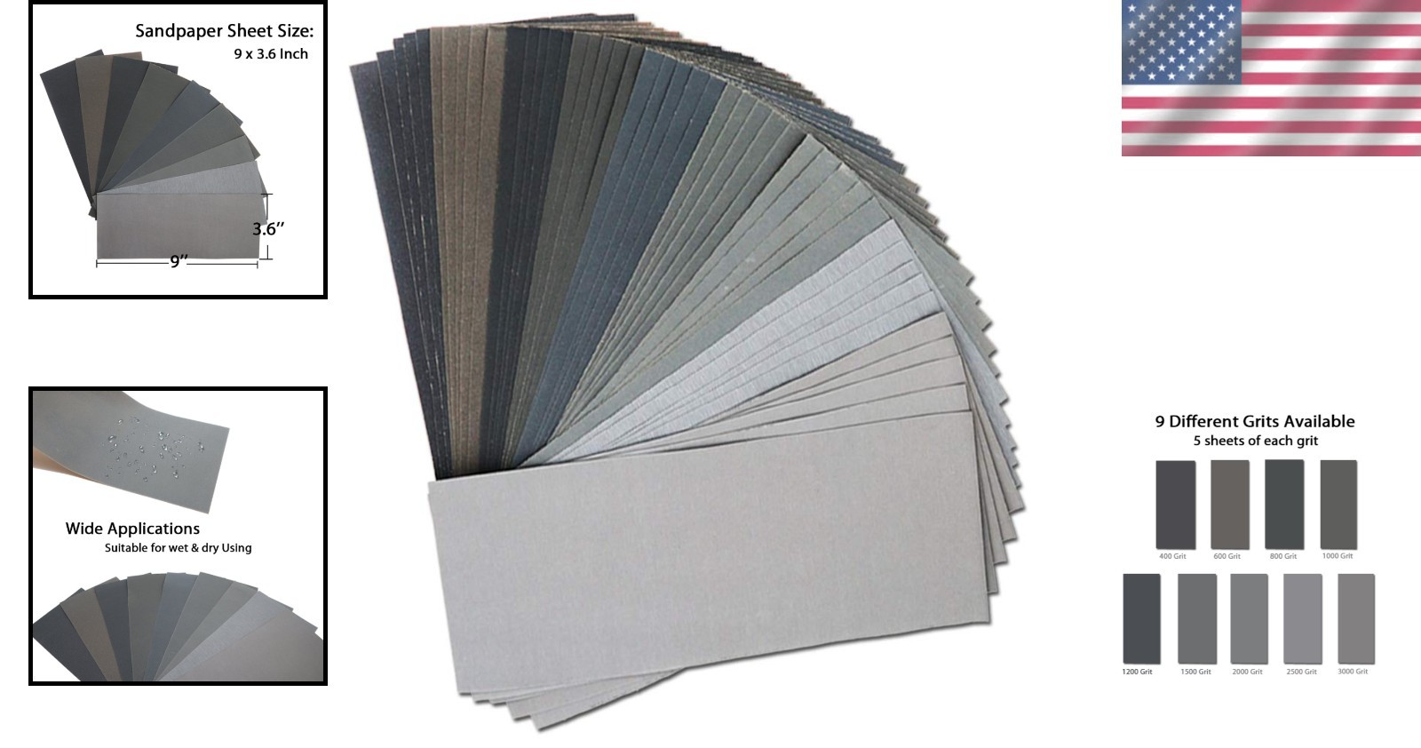 Silicon Carbide Sandpaper Pack: 45 Sheets, 400 to 3000 Grit for DIY Projects