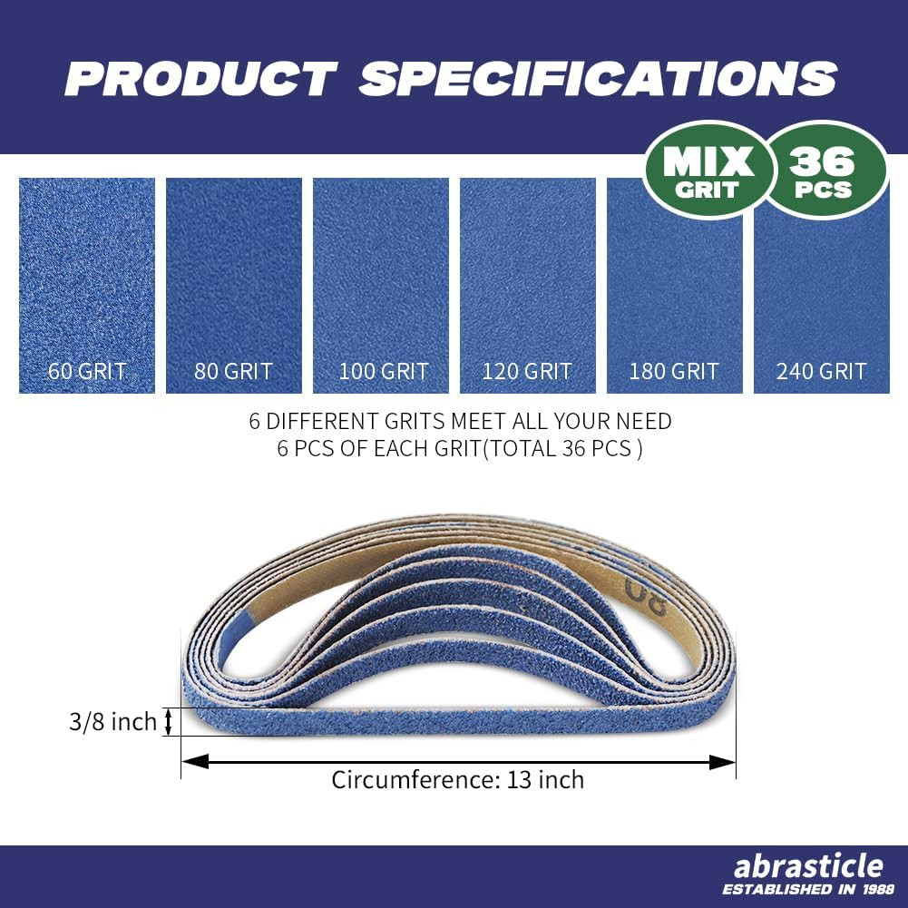 3/8″ X 13″ Zirconia Sanding Belts for Metal, 3/8 X 13 Inch Zirconia Metal Grindi