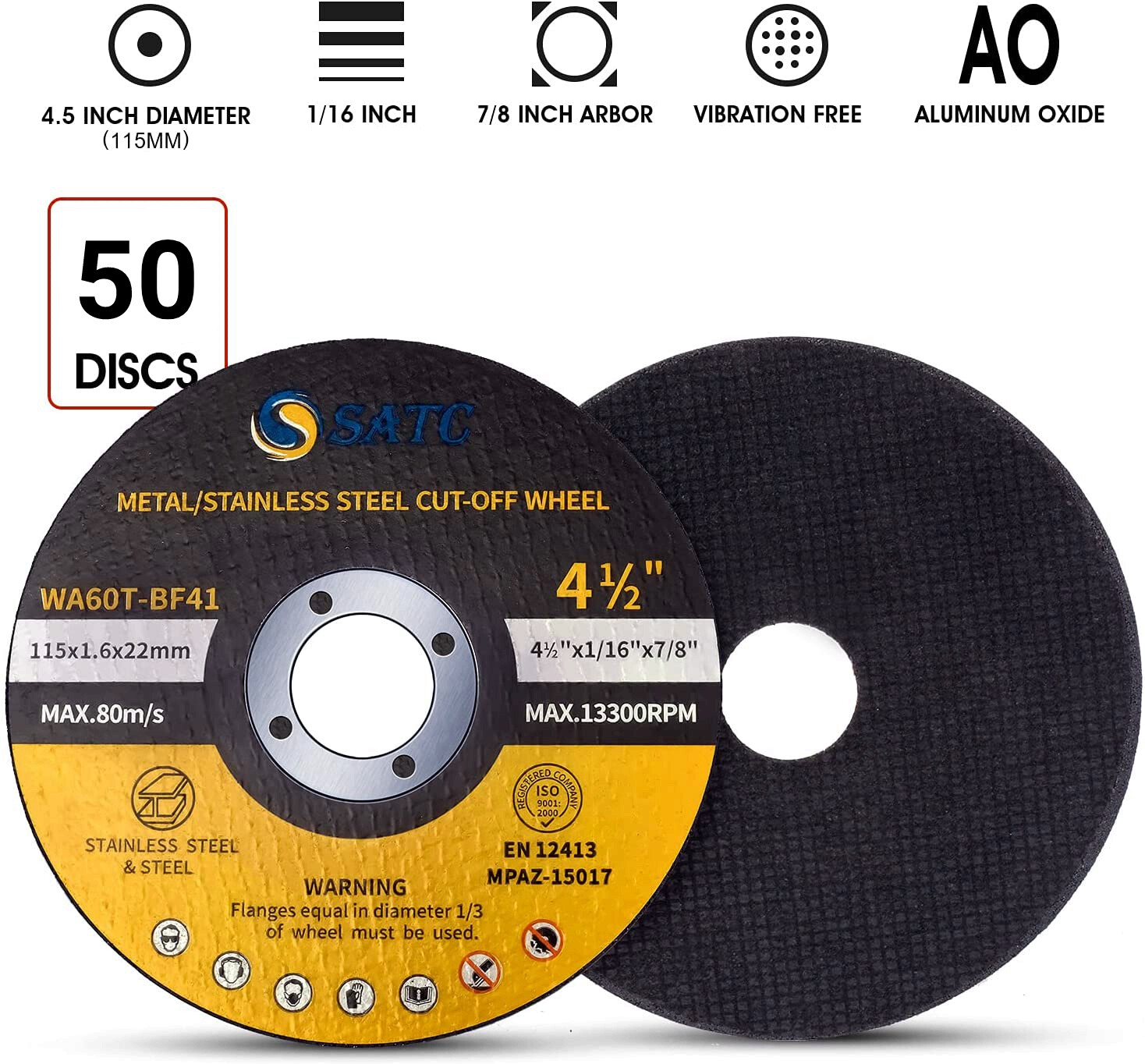 100 Pack 4-1/2″ x 1/16″ x 7/8″ Cut-off Wheels Discs Stainless Steel & Metal 4.5″