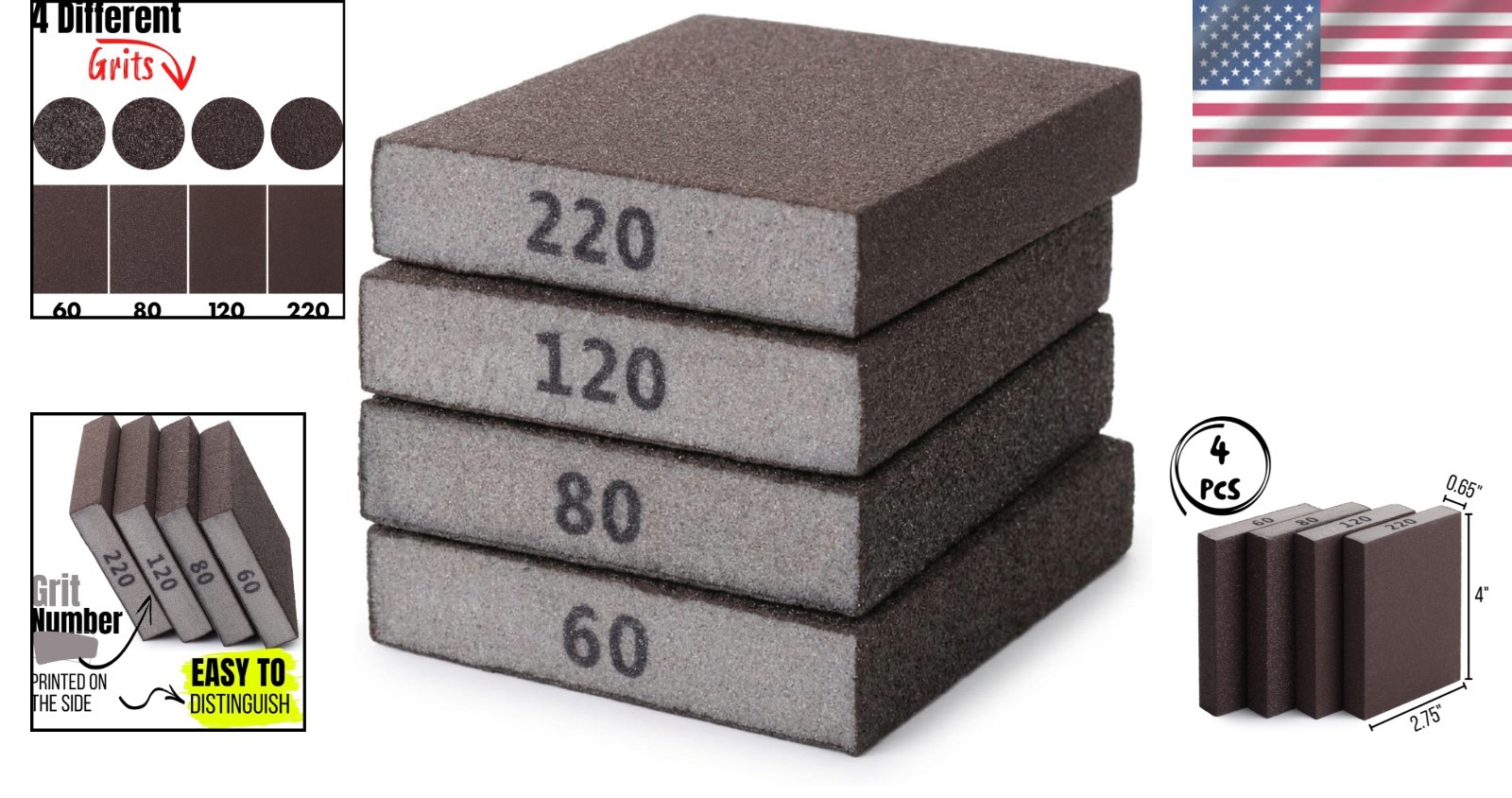 High-Density Sanding Sponges, 4-Pack for Wood, Metal, and Drywall Perfection