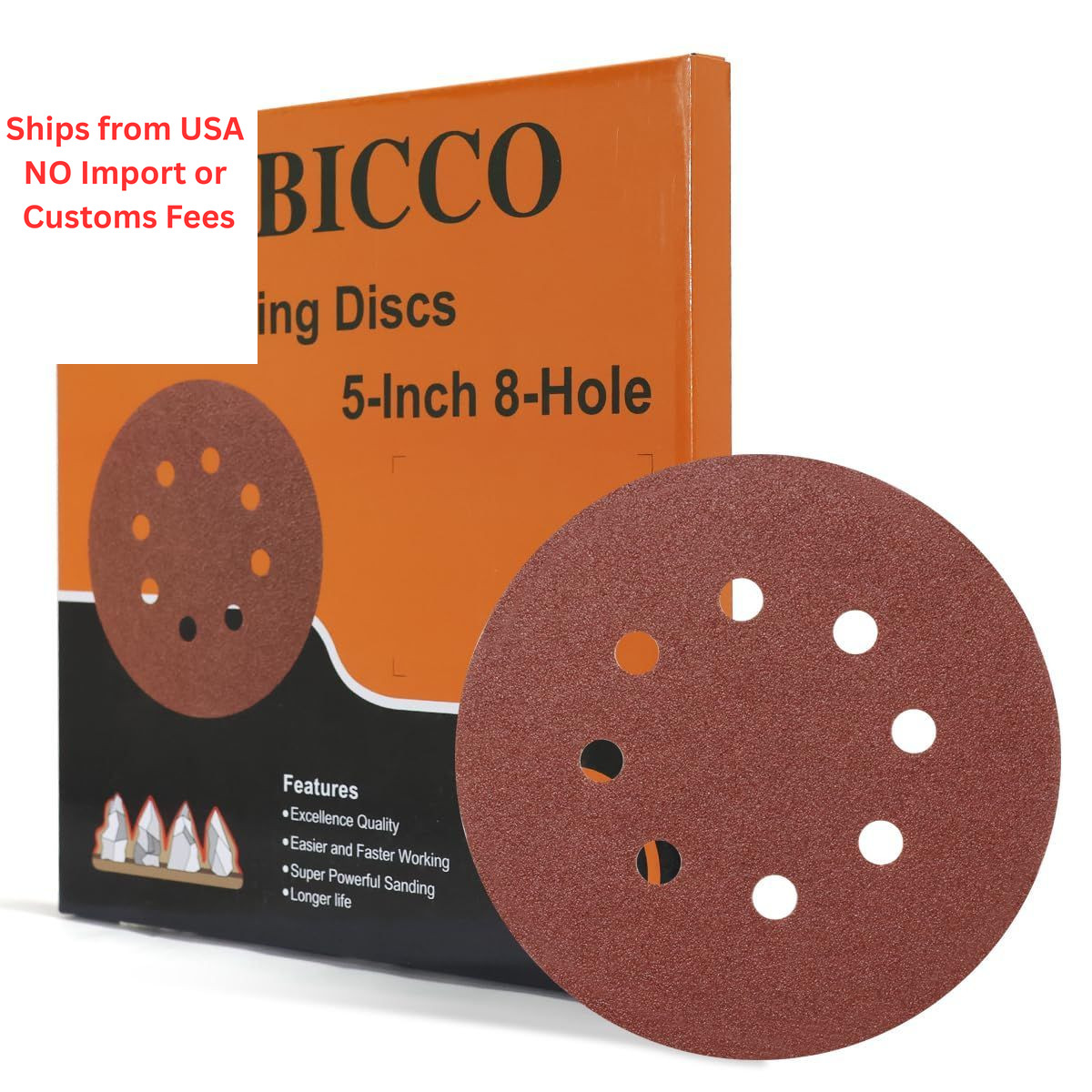 SUPBICCO 50 PCS 5 Inch 8 Hole Sanding Discs, 60 80 120 240 320 5 inches, Gold