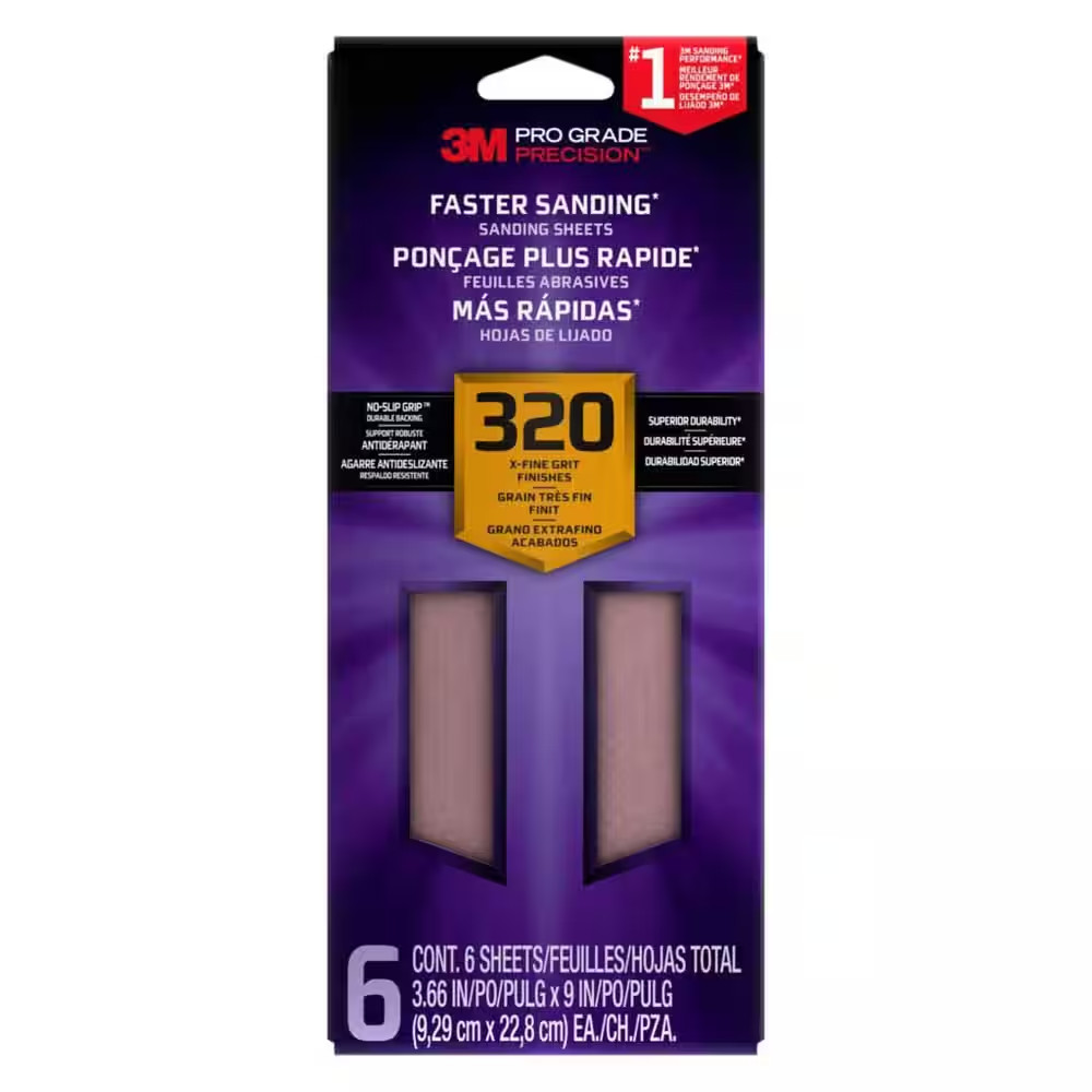 Pro Grade Precision 3.7 In. X 11 In. Extra Fine 320-Grit Sheet Sandpaper (6-Pack