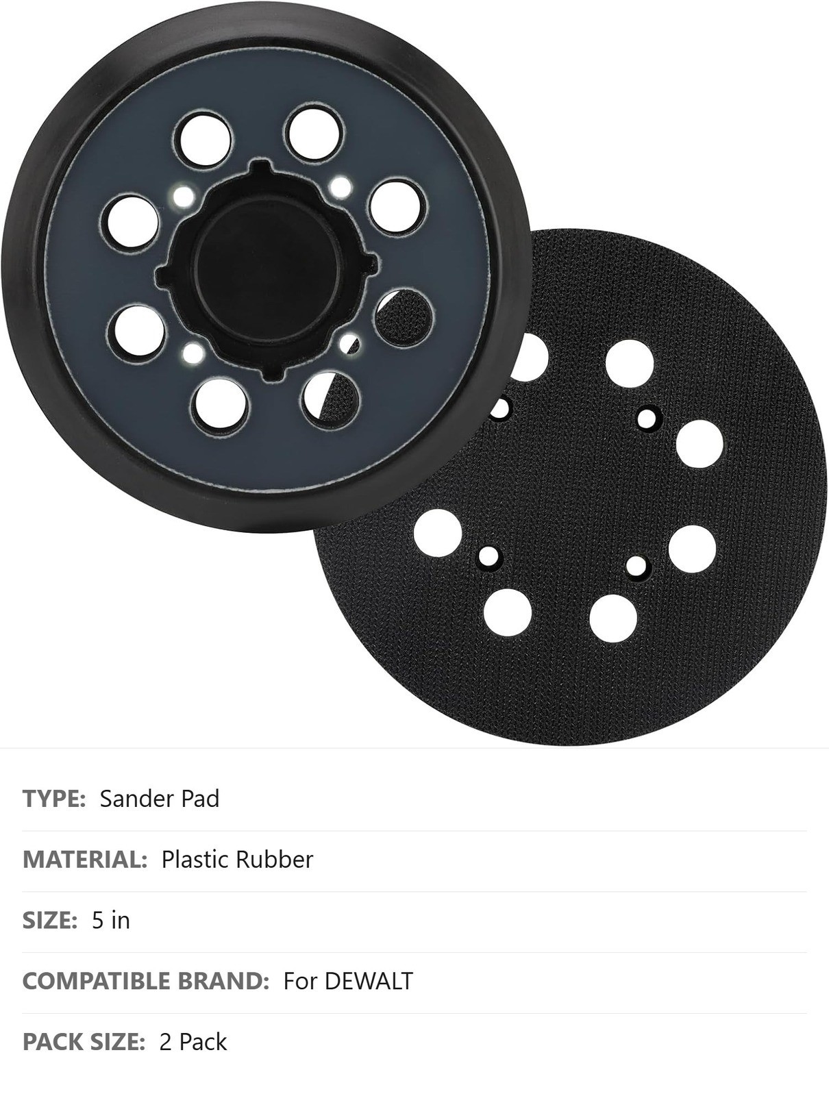 Sander Replacement Pad, 2 Pack, 5″, 8 Hole, 4 Screw Holes