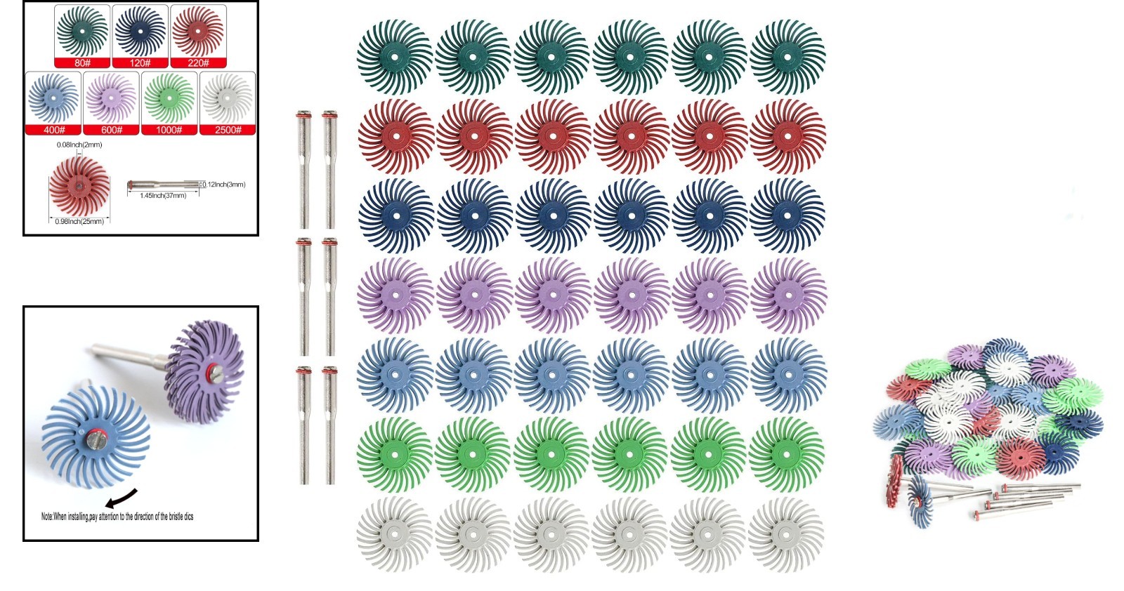 42pcs 1in Radial Bristle Disc Kit 3mm Shank Rotary Tool Polishing Wheels 80-2500