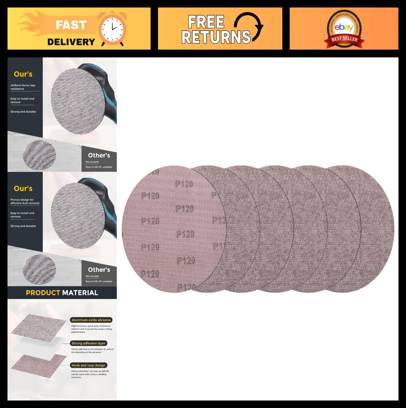 9″ Mesh Sanding Discs 25pcs 120 Grit Dust-Free Drywall Sandpaper Hook & Loop Pad