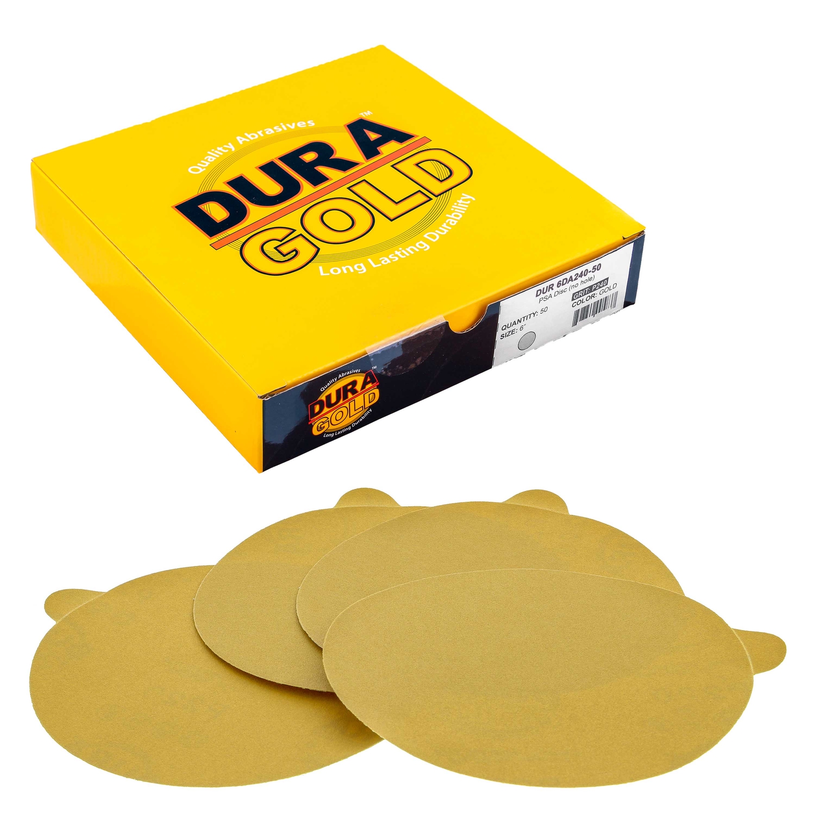 Dura-Gold 240 Grit – 6″ PSA Stickyback DA Sandpaper Sanding Discs Box 50