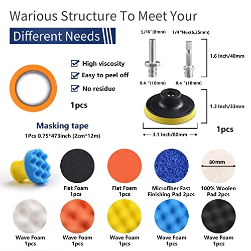 120Pack 3 Inch Polishing Pad for Drill Sanding Attachment Variety Kit with