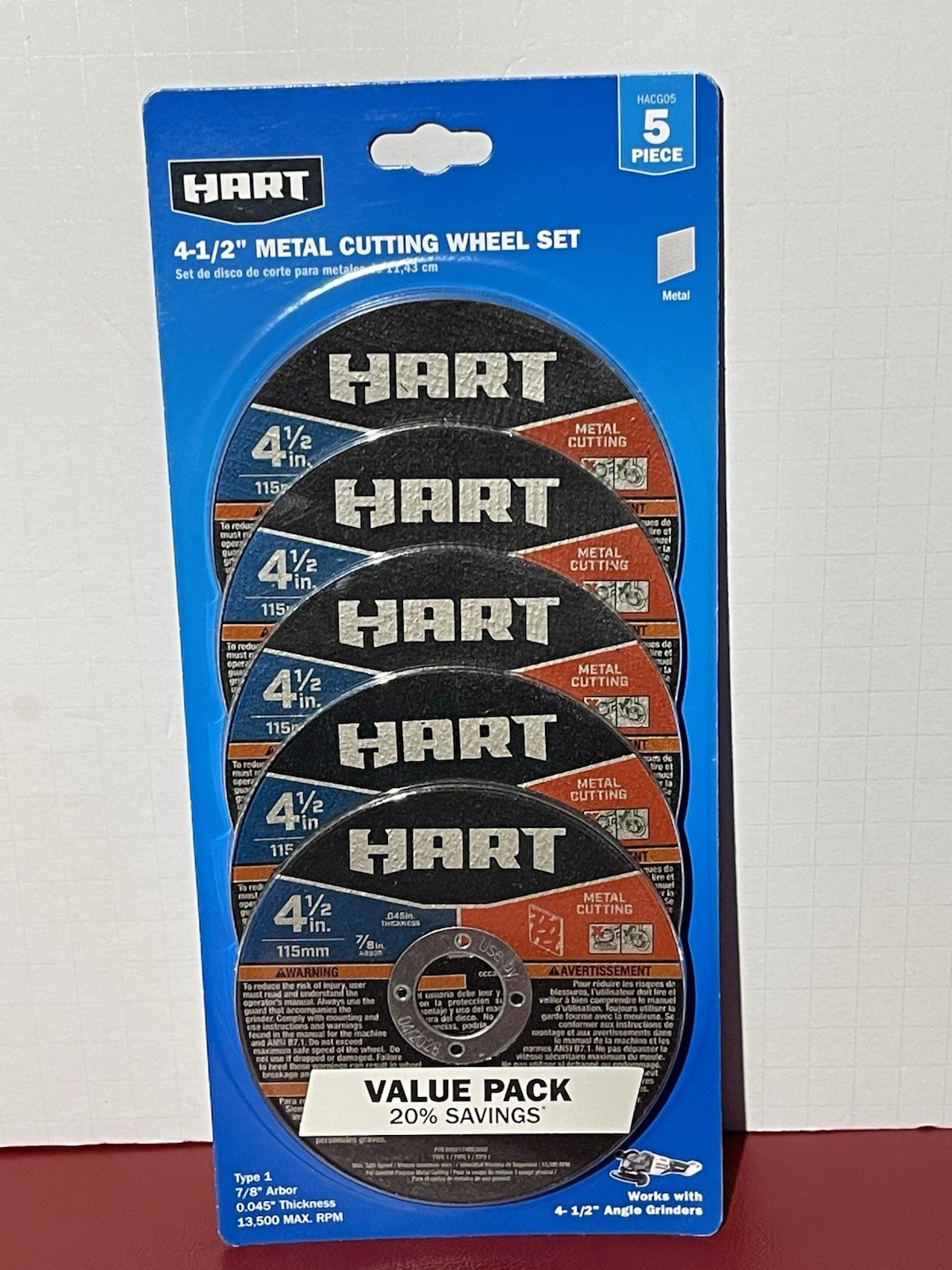 HART 5-Piece 4-1/2 inch METAL CUTTING WHEEL SET ANGLE GRINDERS