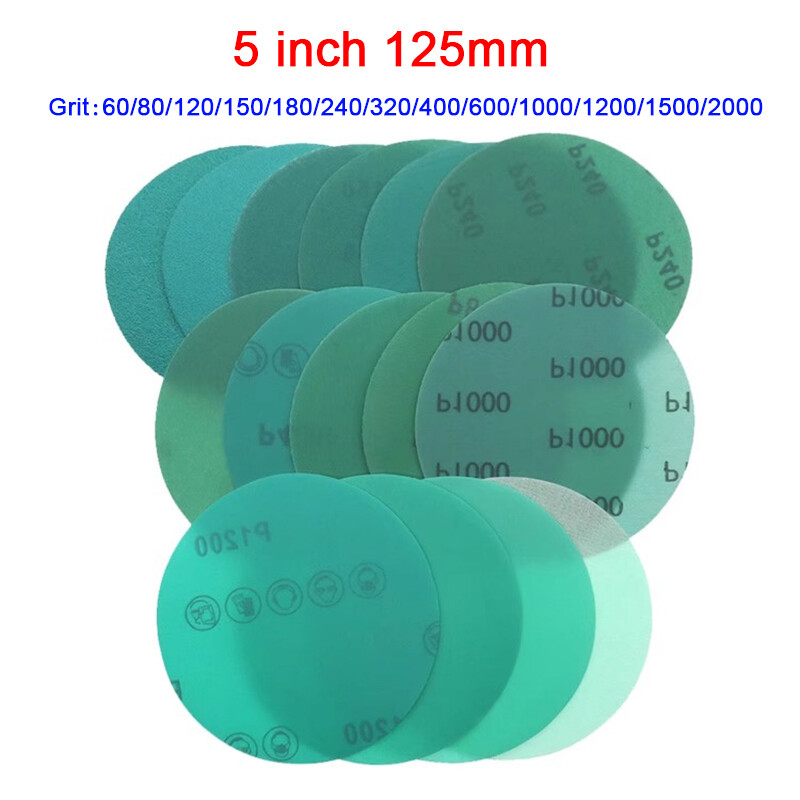 125mm 5inch Wet & Dry Sanding Discs Sandpaper Film Pads Hook & Loop 60-2000 Grit
