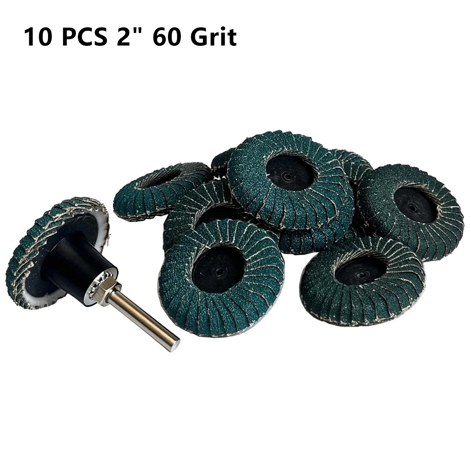 10 PCS 2″ 60 Grit Curved Flap Discs with 1/4″ Holder for Die Metal Wood Grinding