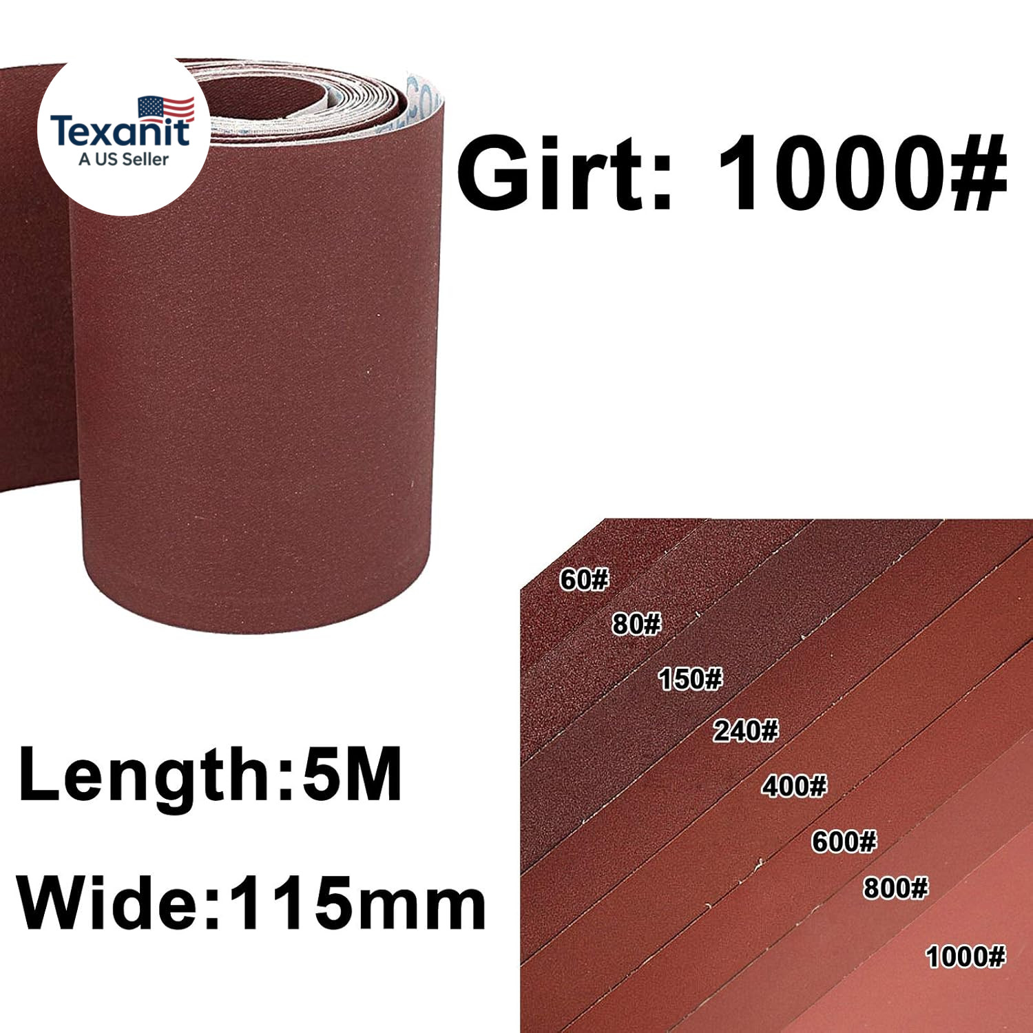 1000 Grit Sandpaper Roll, 5 Metres X 115 Mm Aluminum Oxide Emery Cloth Abrasive