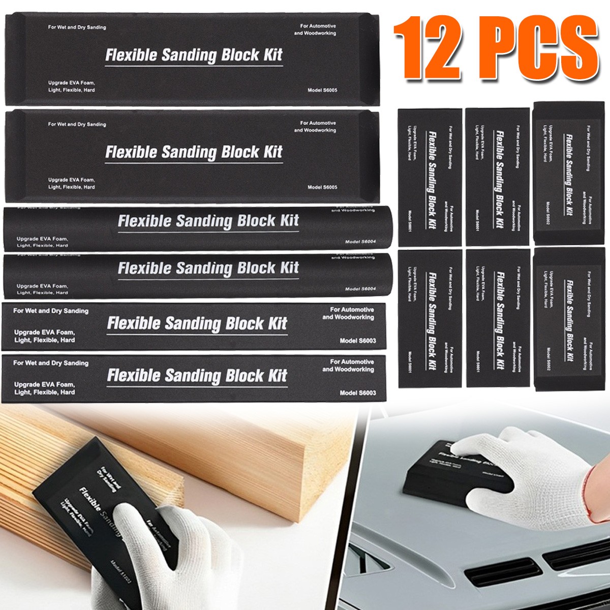 12X Sanding Block Kit Flexible EVA Wet Dry Sanding Blocks for Auto Body Woodwork