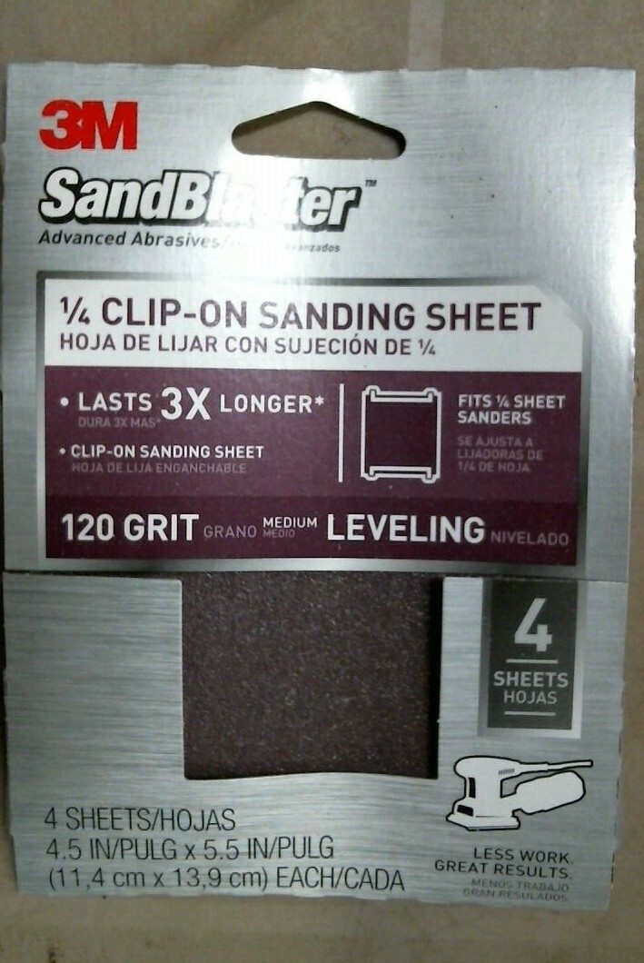 3M SandBlaster 9664SB-ES 1/4 Clip-On Sanding Sheet 120 Grit, 4 Sheets, FS