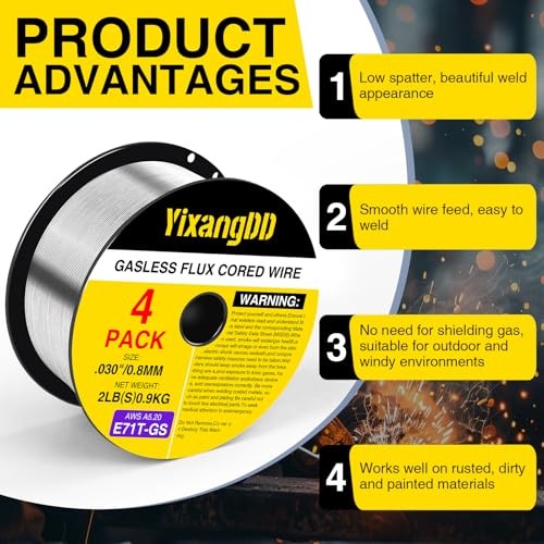 4 Pack 030 Flux Core Welding Wire, E71T-GS Gasless Mild Carbon 0.030″ 4pack 2lb