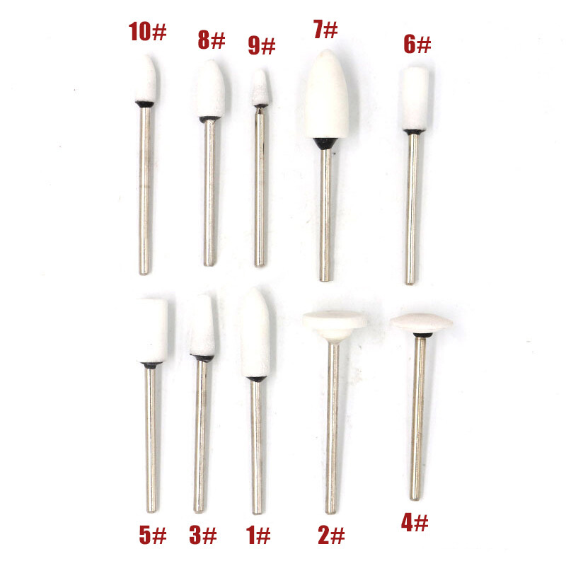 2.35mm Shank White Corundum Flint Grinding Heads Polishing Wheel Burr Drill Bits