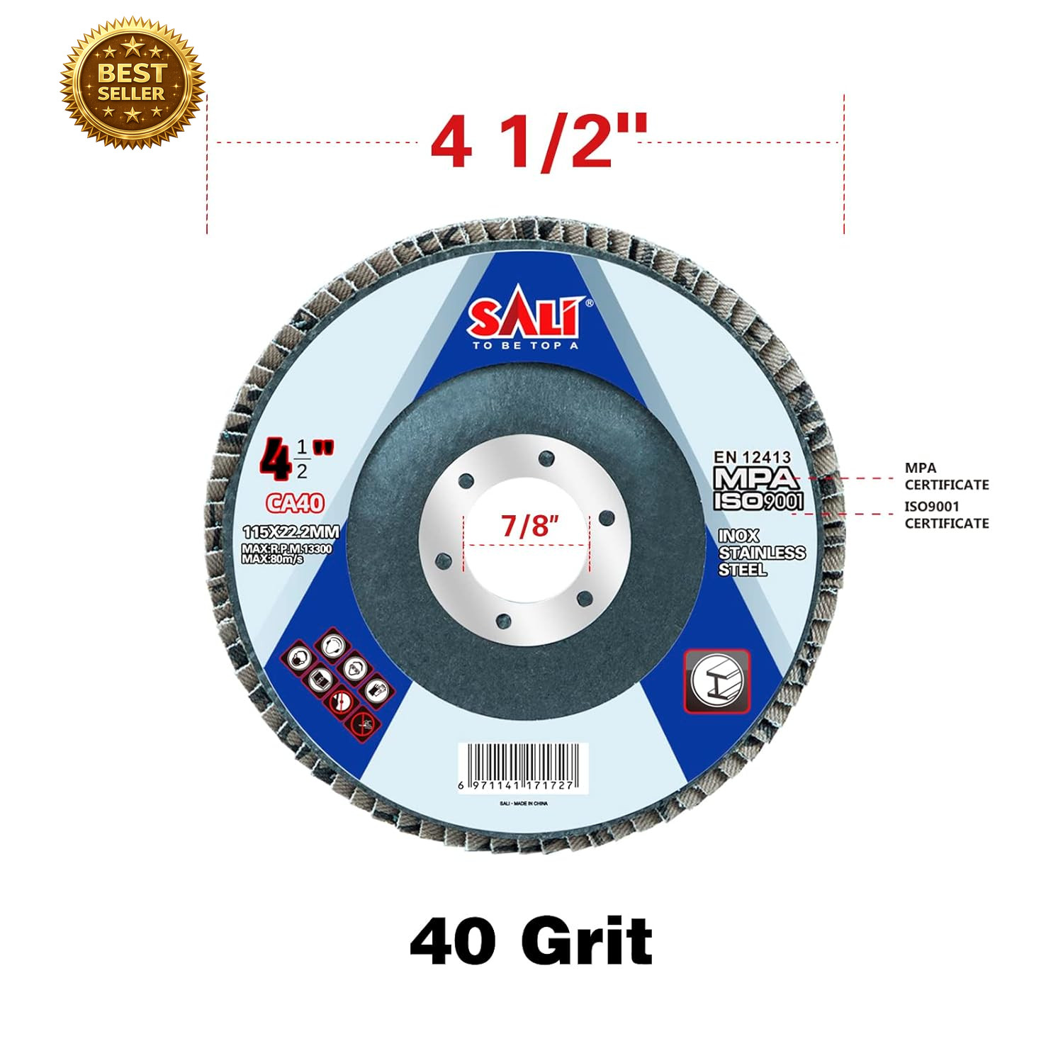 10 Pack 4.5″ Flap Disc 40 Grit 7/8 Inch Bevel Type 29 Grinding Wheel