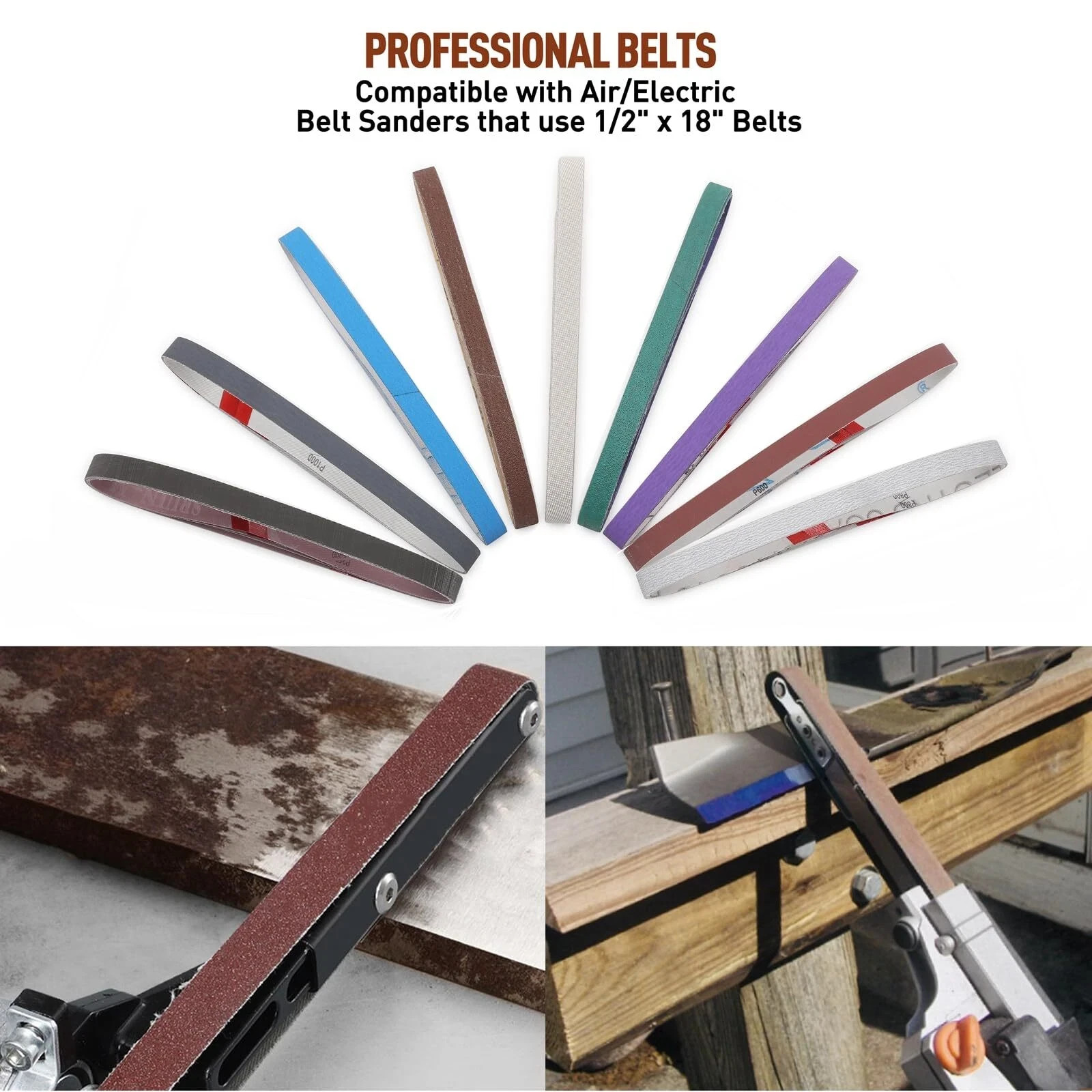 36 Pcs 1/2″ x 18″ Sanding Belts Set 4 Each of 80/120/240/400/600/800/1000/250