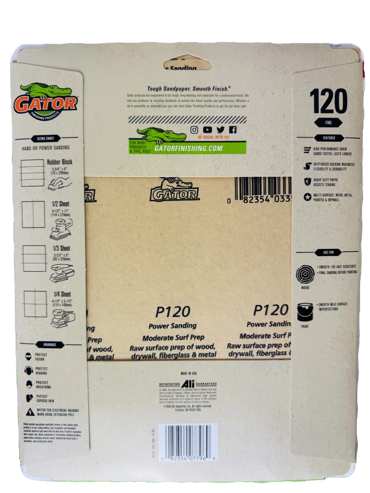 Lot Of 4pk Gator Power Sanding Pack 9 x 11 Sheets 120 Fine 8 Per Pack Sandpaper