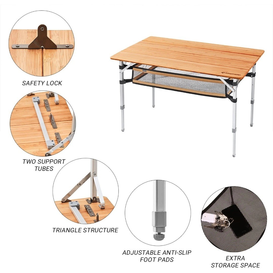 KingCamp Lightweight Stable Bamboo Folding Camping Table Bamboo Outdoor Folding