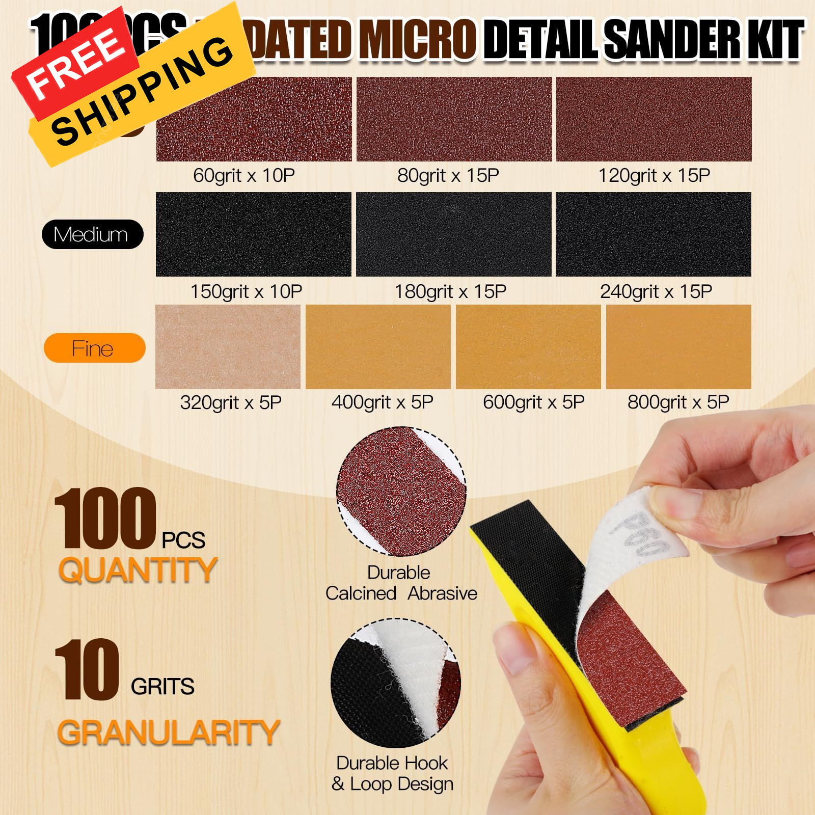 Giwiemi 100PCS Professional Micro Detail Sander Kit, 1.18 x 3.54 inches, gray