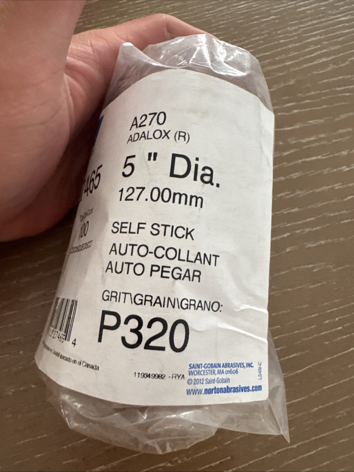 NORTON- A270 5” DIA P320 27465 Self Stick Collant