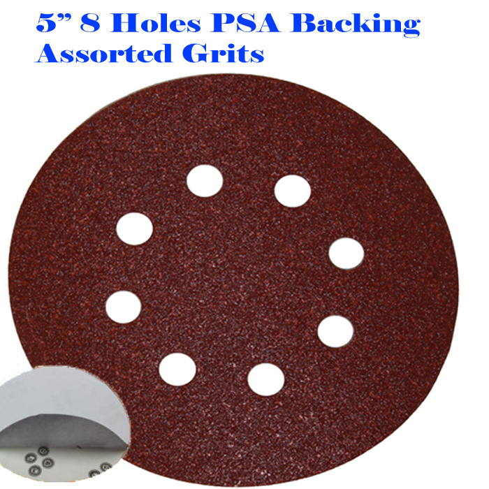 30x 5″ 8 Hole 60/120/240 Grit Sandpaper Disk Sanding Sander PSA Adhesive Backing