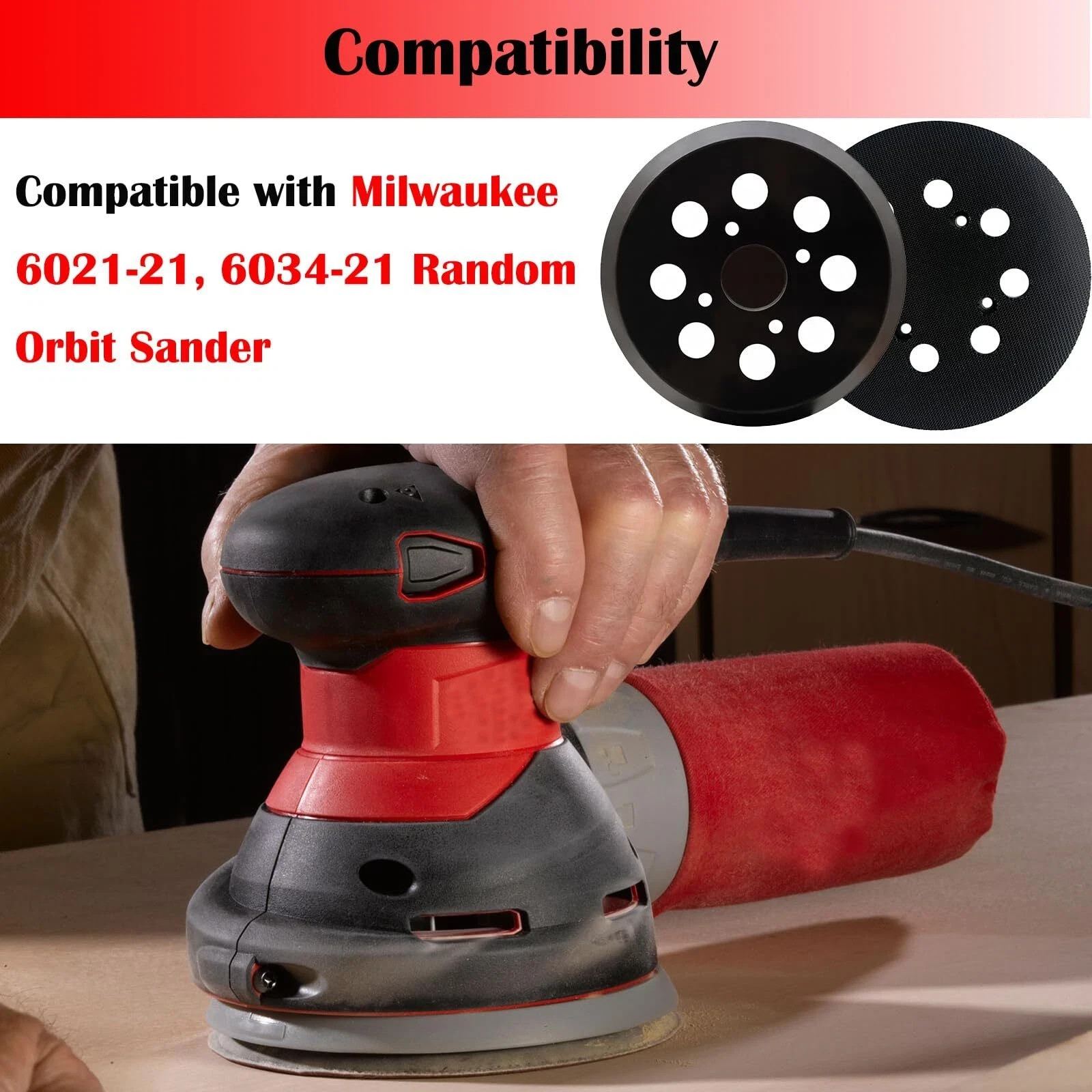 2 Pack 5 Inch 8 Hole Hook and Loop Sander Pad for Milwaukee 6021-21 6034-21