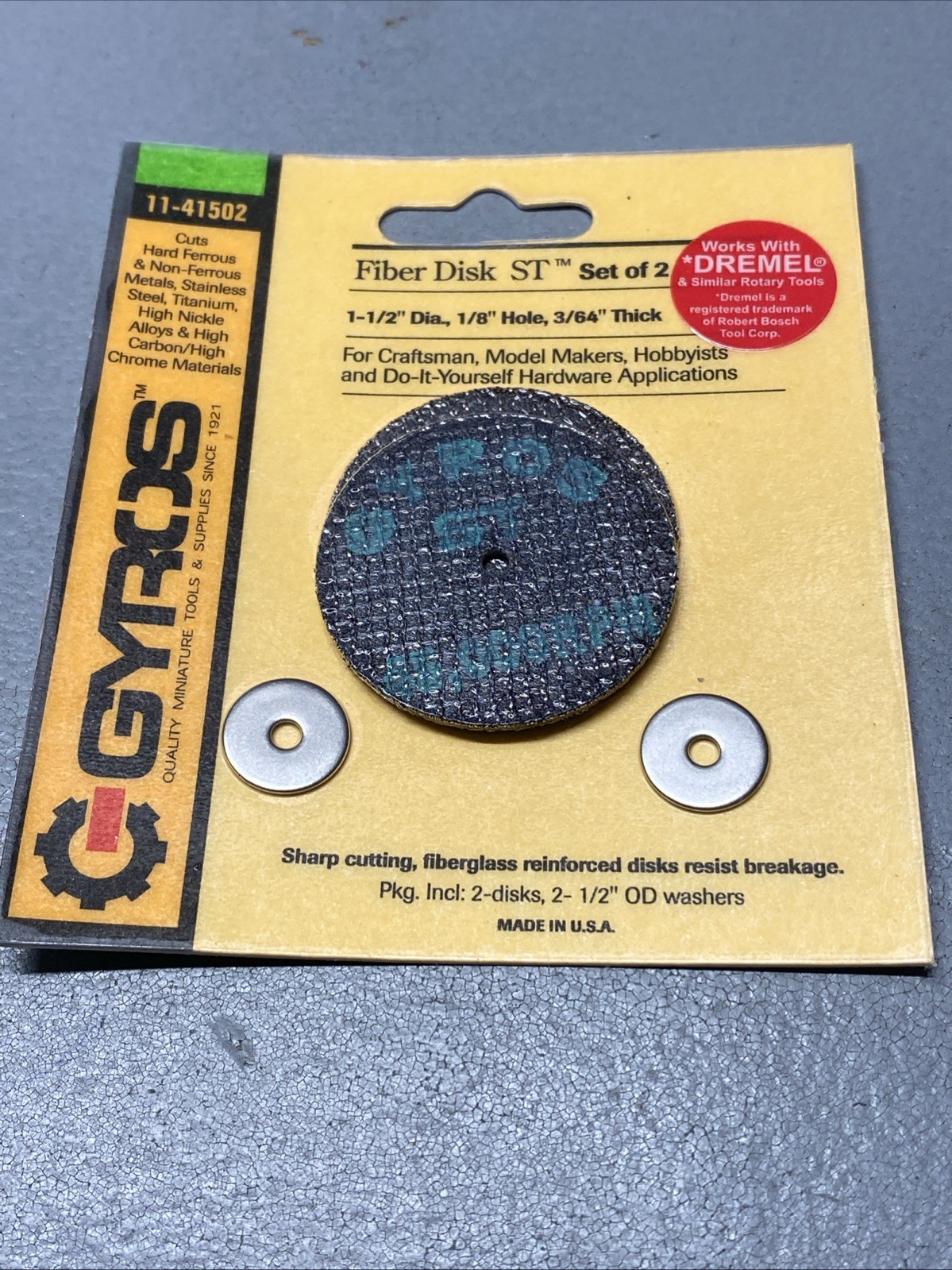 Gyros Tools Fiber Disc ST Fiberglass Reinforced Cut Off Wheel 1.5 Dia. x 3/64