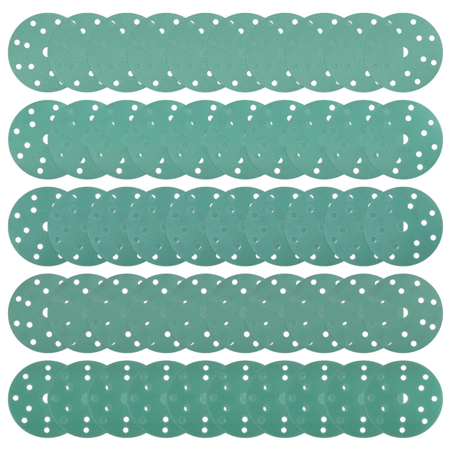 Green Film Sanding Discs with Hook&Loop Backing 50-Pack 6″/150mm 15-Hole 220Grit