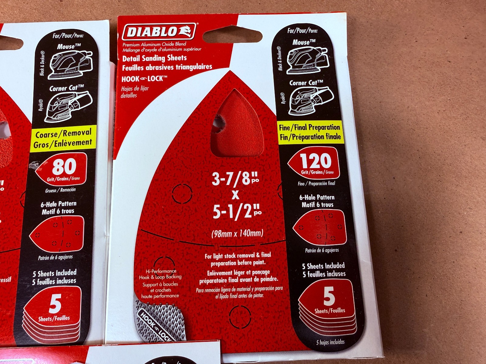 (3) 5-packs Diablo Hook Lock 3-7/8” x 5-1/2″ Sanding Pads 80/120/220 Grit